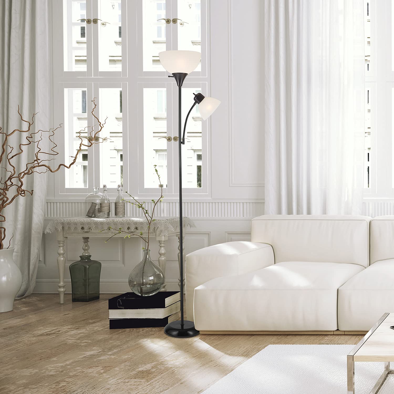 72-inch slim torchiere floor lamp with adjustable reading light, easy assembly