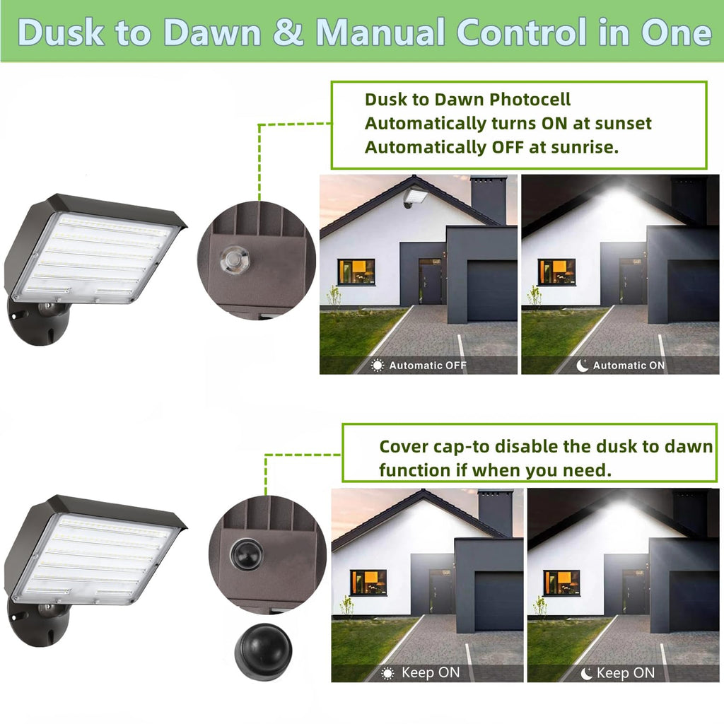 2-Pack LED Flood Light Dusk to Dawn – 100W, 14000LM, 5000K Daylight, IP65 Waterproof with Knuckle Mount for Parking Lot & Security