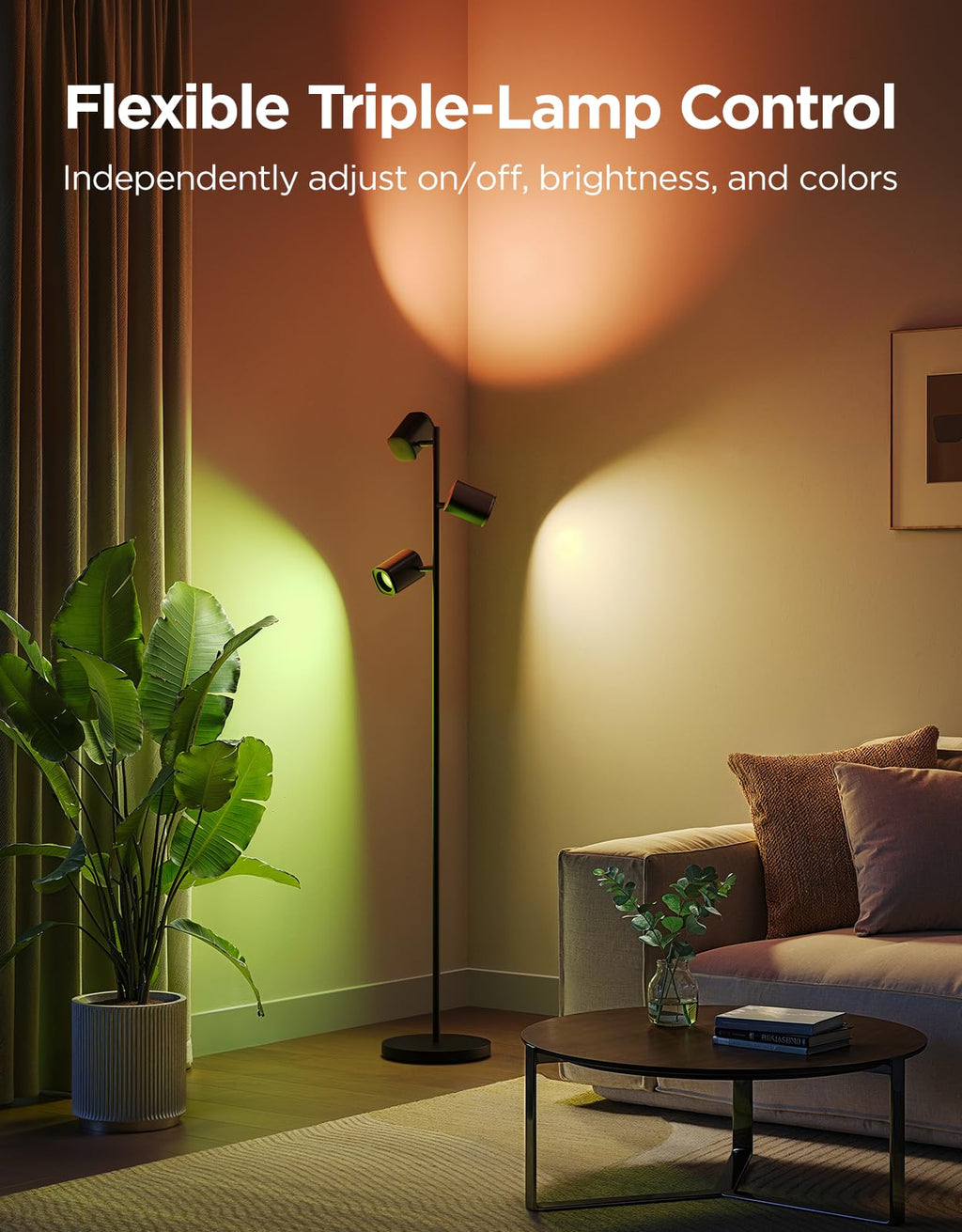 Smart Tree Floor Lamp with 3 Rotatable Lights & 64 Dynamic Scenes, Matter Compatible