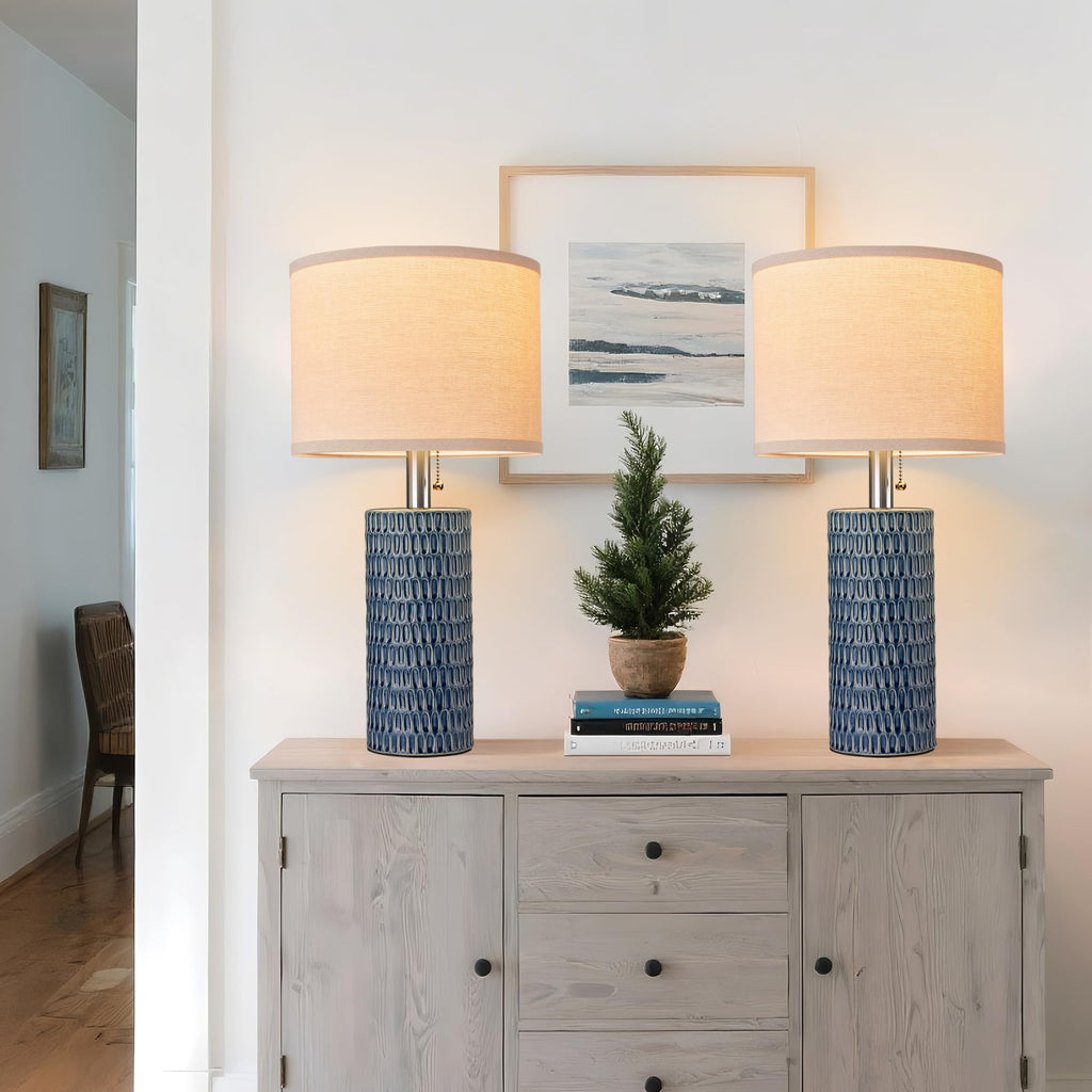 20.5-inch ceramic table lamp set of 2 for bedroom nightstands, blue