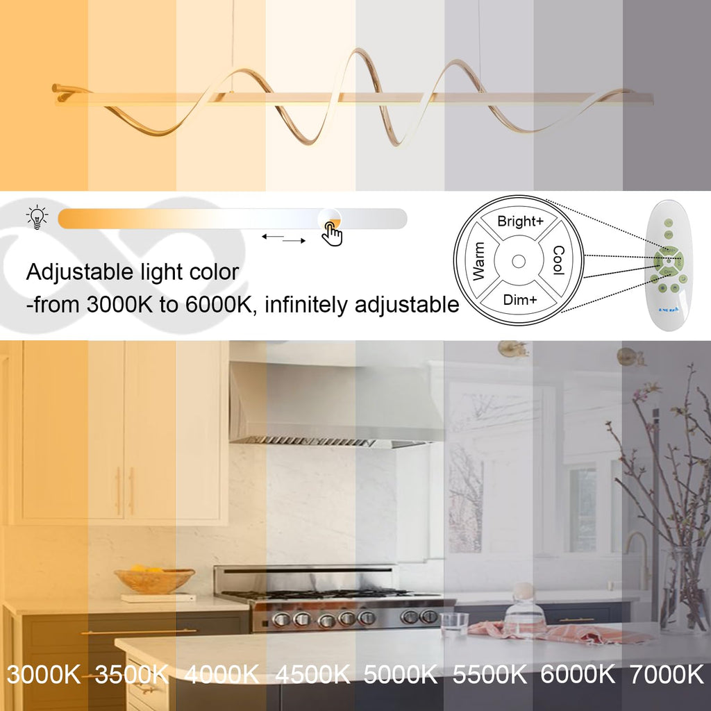 Gold Twist-Design LED Chandelier, Dimmable Pendant for Dining Decor