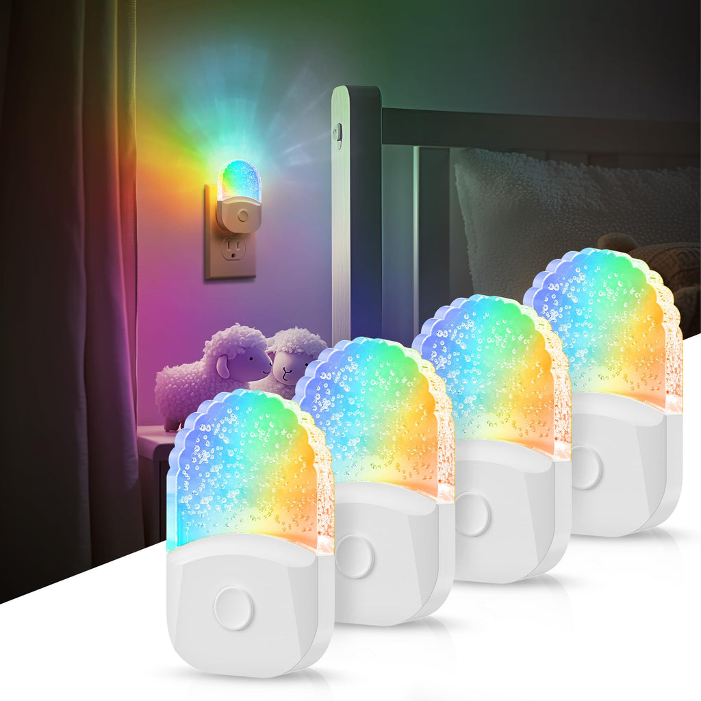 8-color RGB plug-in night light with dusk-to-dawn sensor, 4-pack