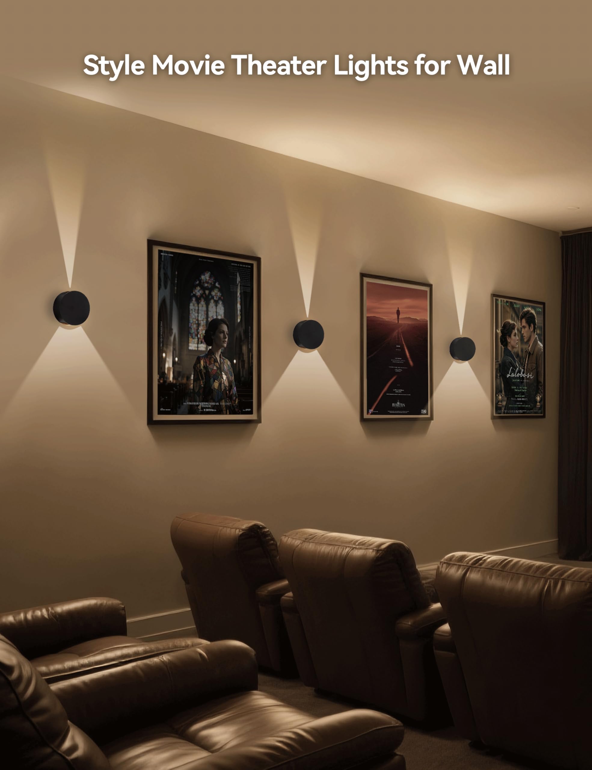 Tubicen Wall Sconce LED Dimmable – Black Round, Beam-Adjustable, 6W 3000K, Up Down Light for Movie Theater & Living Room
