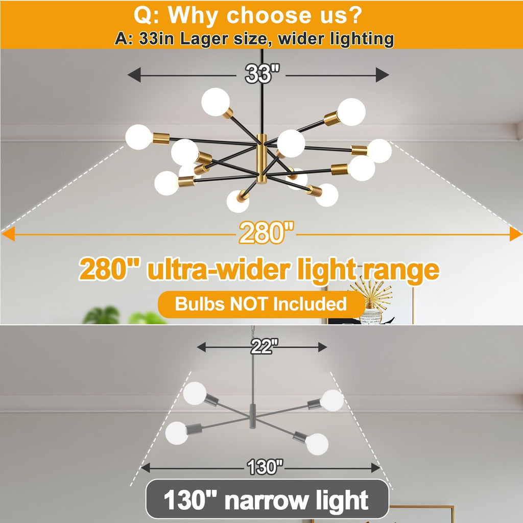 12-light height-adjustable Sputnik chandelier for dining room decor