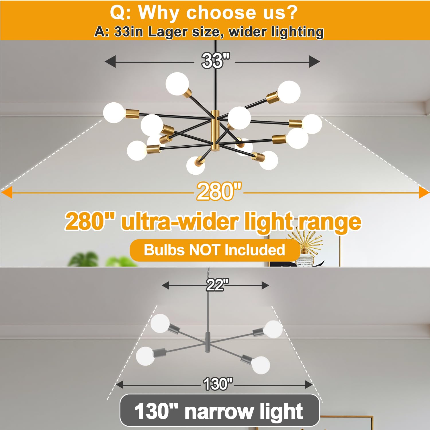 12-light height-adjustable Sputnik chandelier for dining room decor