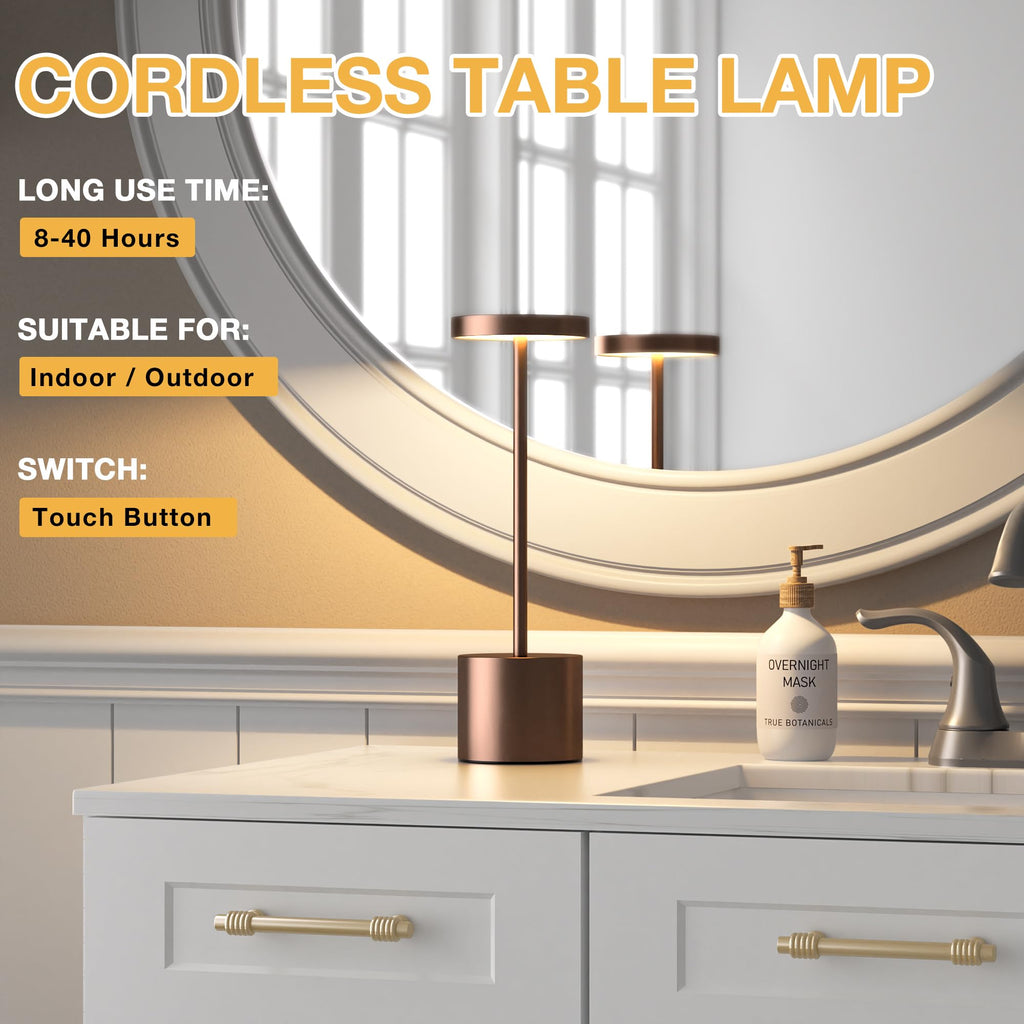 Cordless rechargeable table lamp set with touch dimming