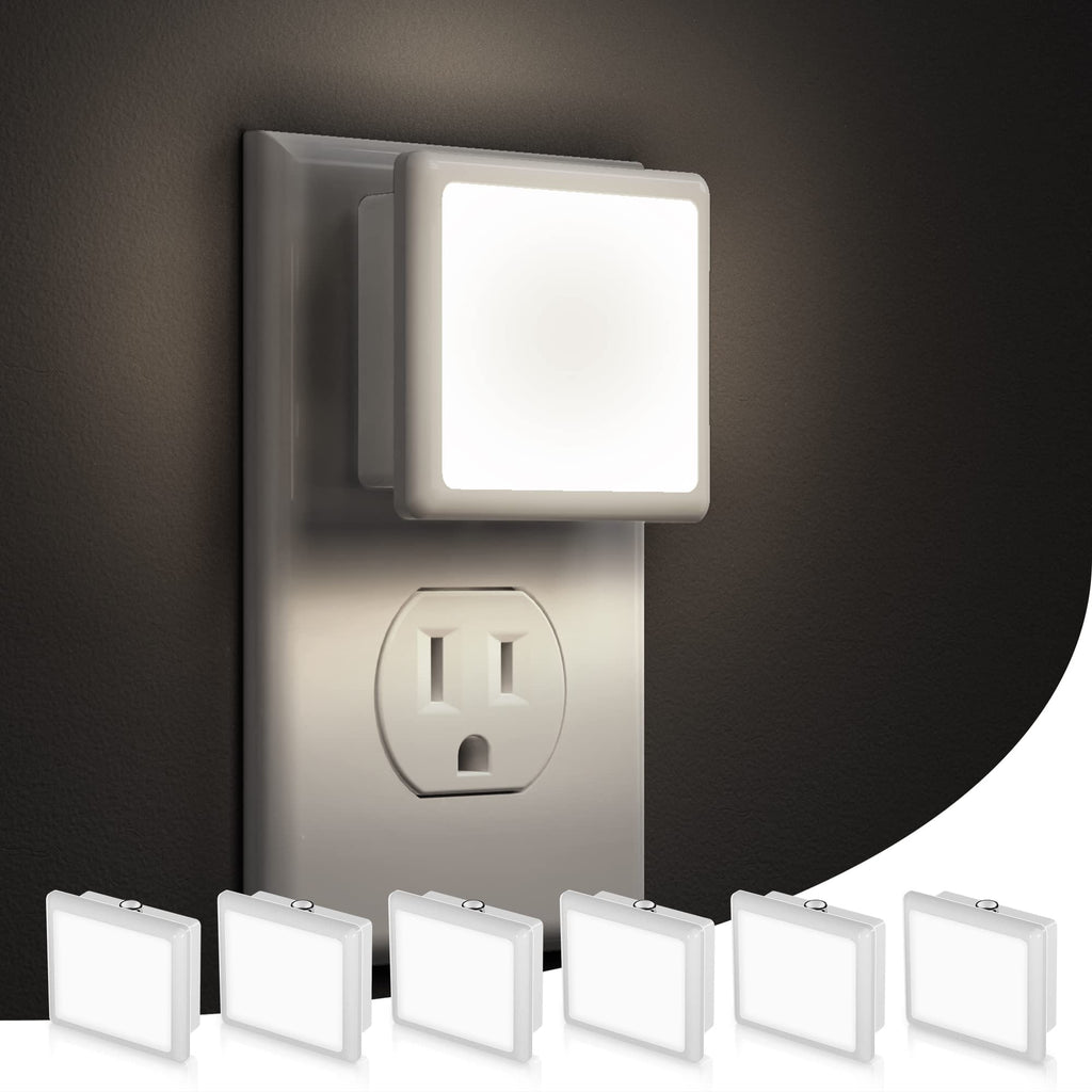 6-pack plug-in LED night lights with dusk-to-dawn auto sensor, daylight white