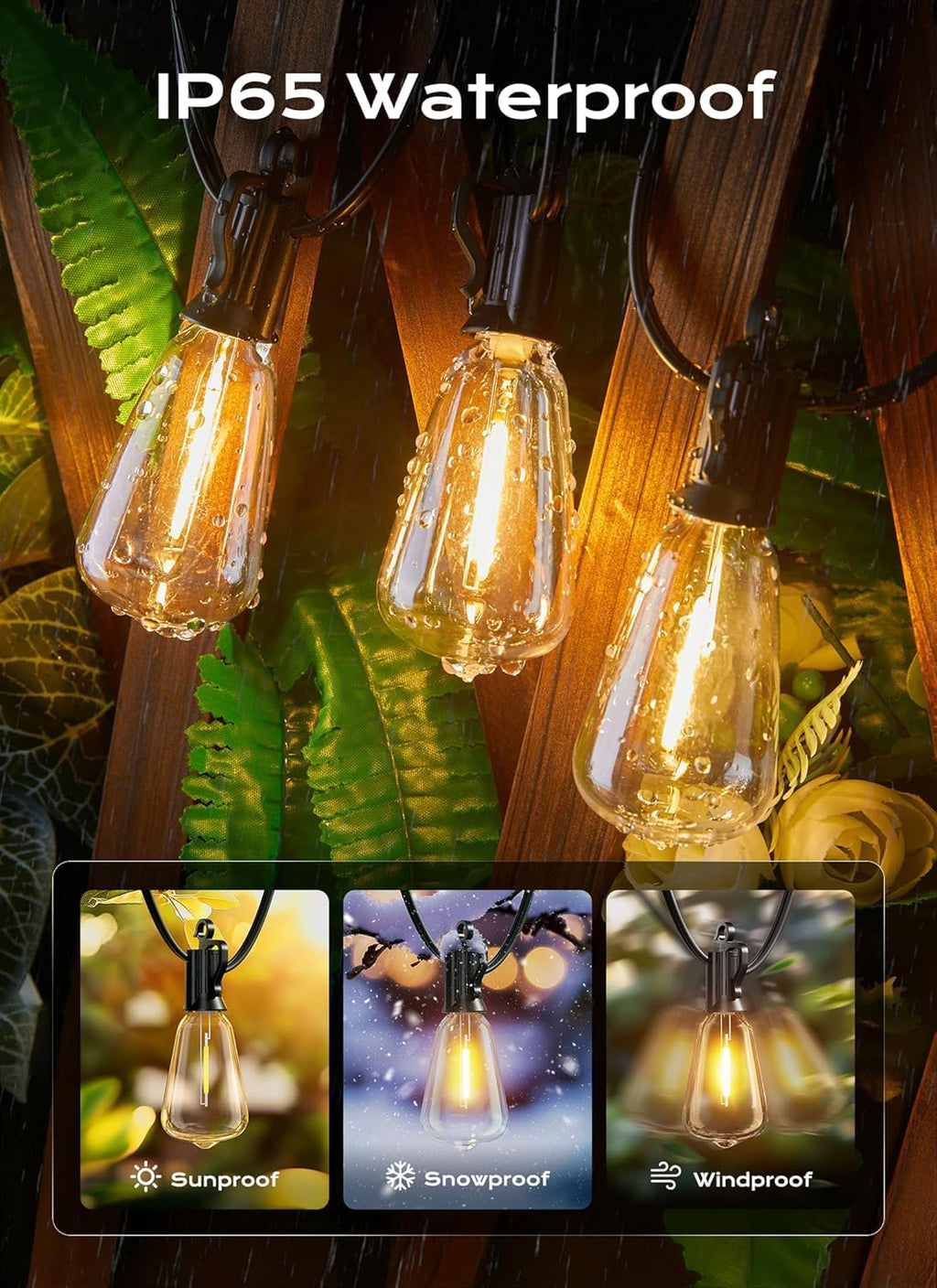 100-foot dimmable outdoor string light, shatterproof connectable bulbs
