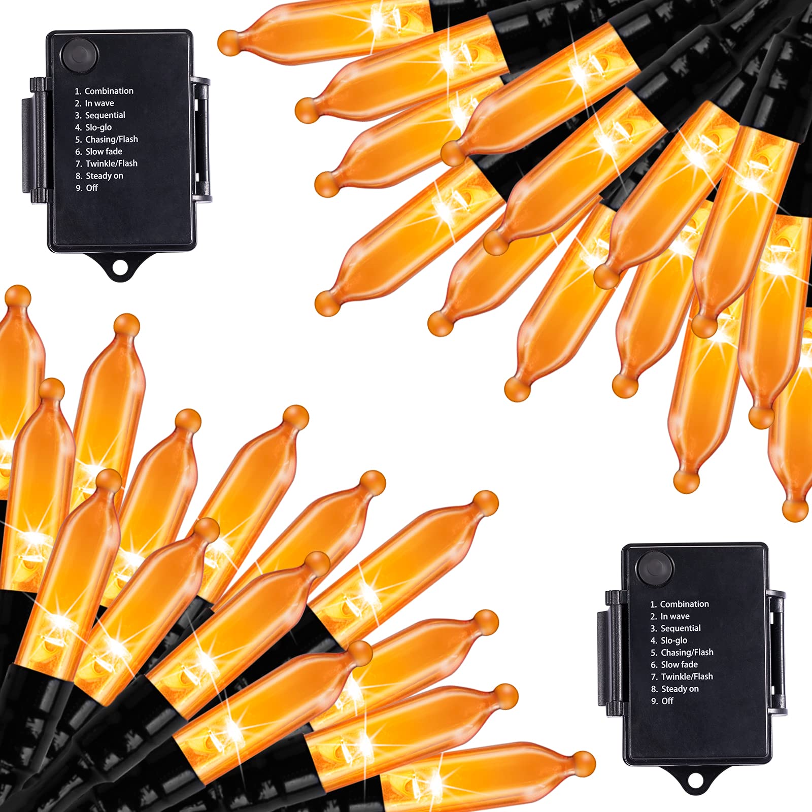 Orange mini string light, 2-pack, 17.8 ft, battery-powered