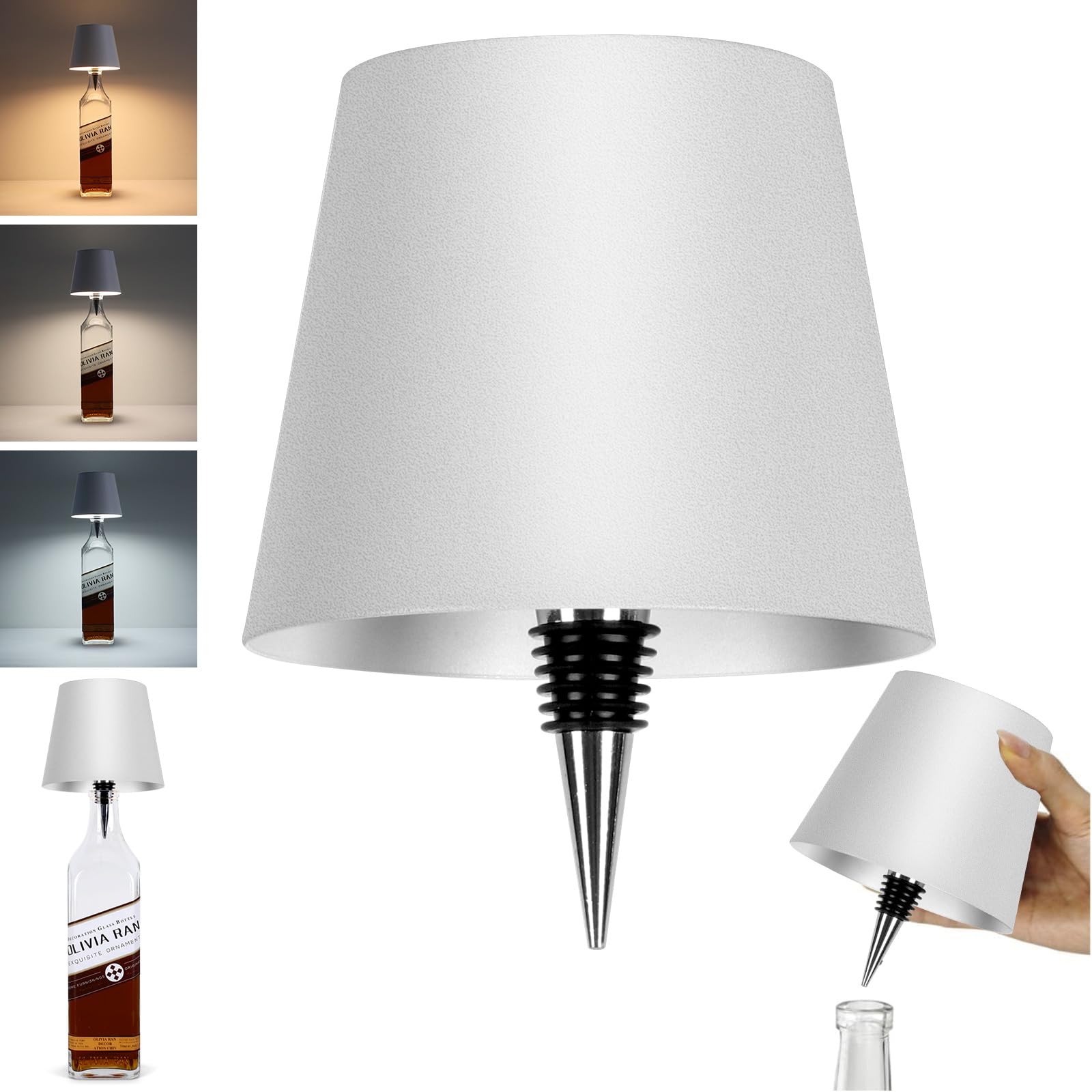 Rechargeable LED bottle lamp with 3 color modes for decor