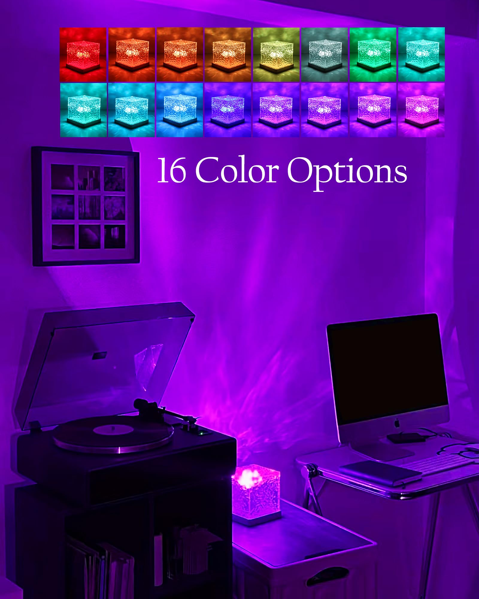 Deogos Northern Lights Projector Cube – Rechargeable, 16 Colors, Remote Control, Ocean Wave Aurora Mood Lighting for Bedroom & Gaming Room