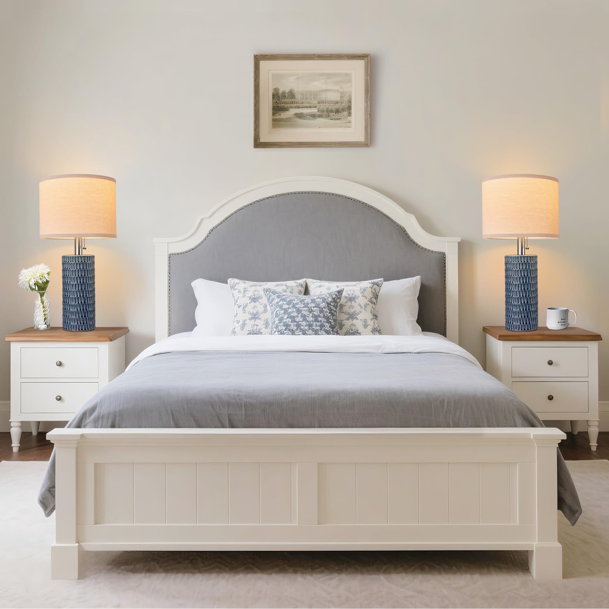 20.5-inch ceramic table lamp set of 2 for bedroom nightstands, blue
