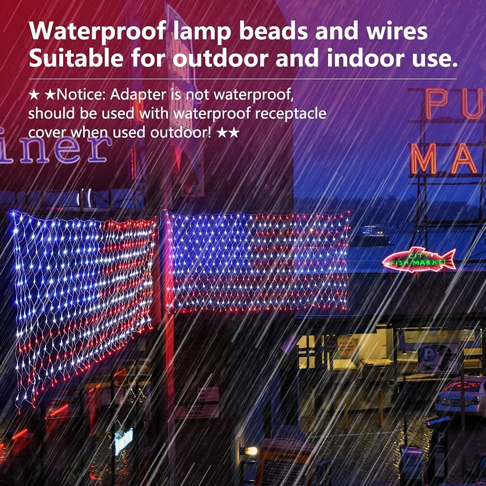 420-LED waterproof American flag net outdoor string lights for patriotic decor
