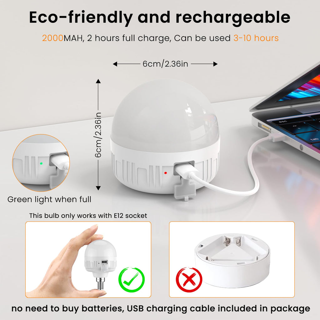 2-Pack E12 Rechargeable LED Bulbs with Remote – 5W 350LM, 3 Color Temps, Magnetic Battery Operated for Candelabra Chandeliers