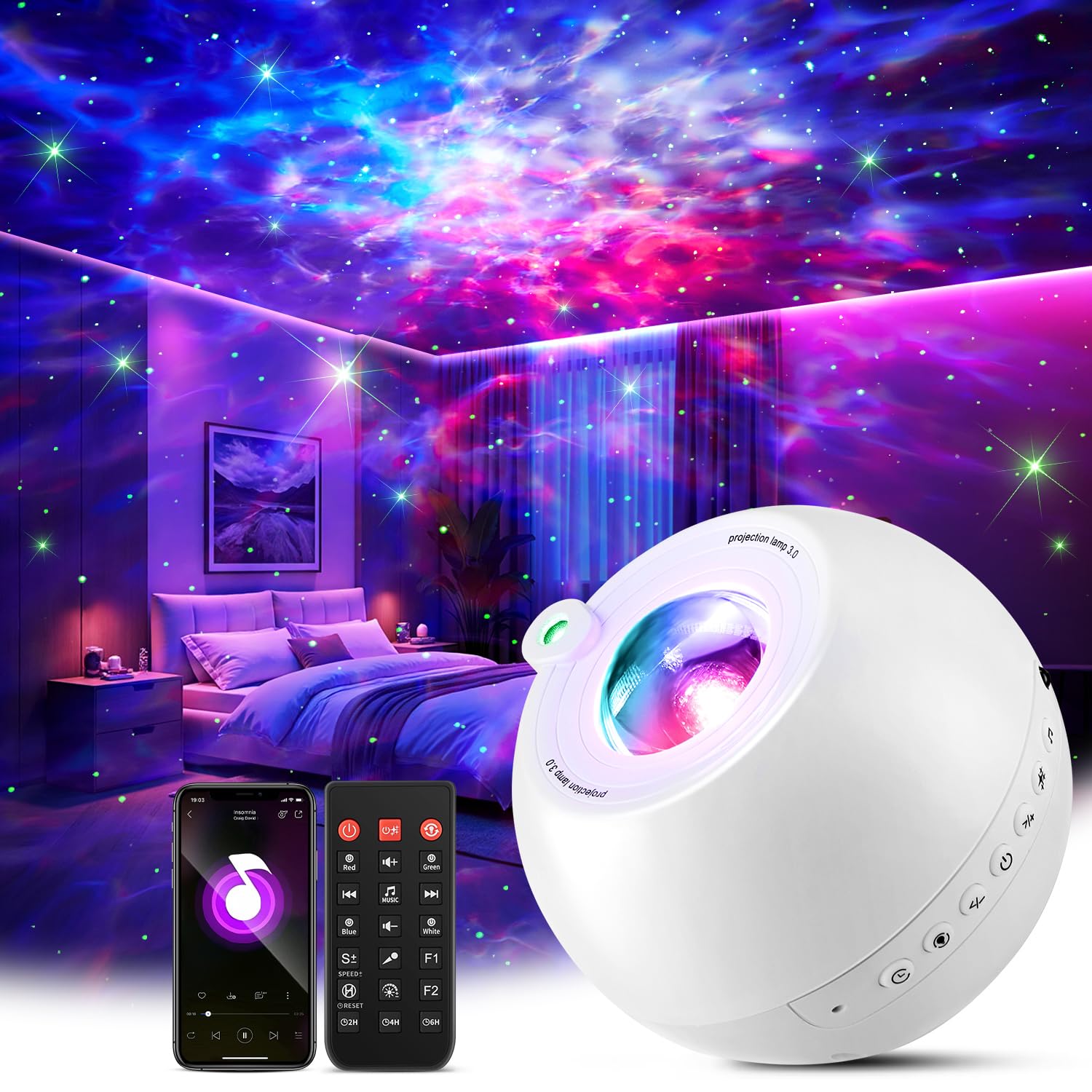 360-light galaxy star projector night light with lava lamp effect and Bluetooth audio