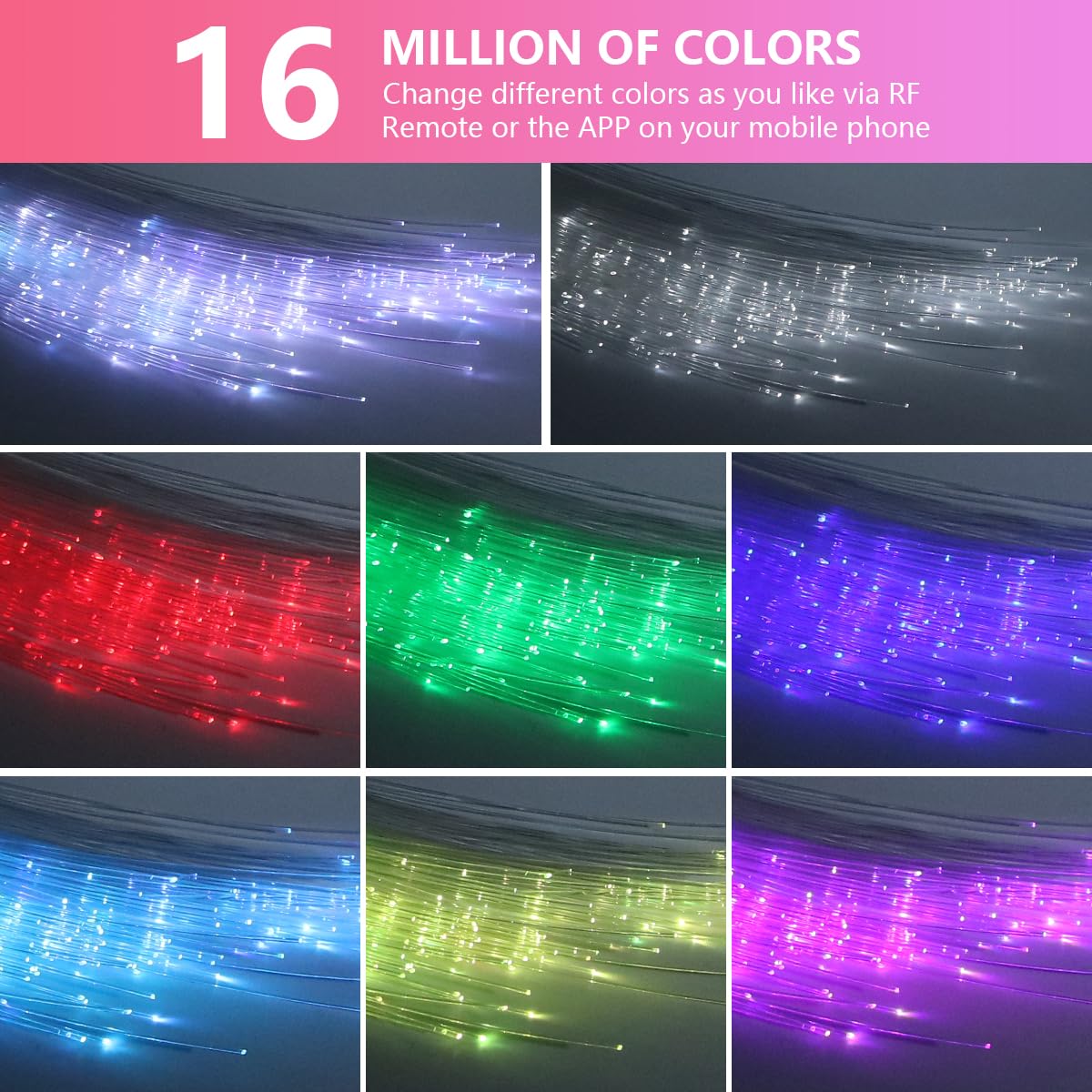 300-Pack Fiber Optic Star Ceiling Kit – 16W RGBW, Sound Activated, Remote & APP Control, 9.8FT for Car Headliner & Home
