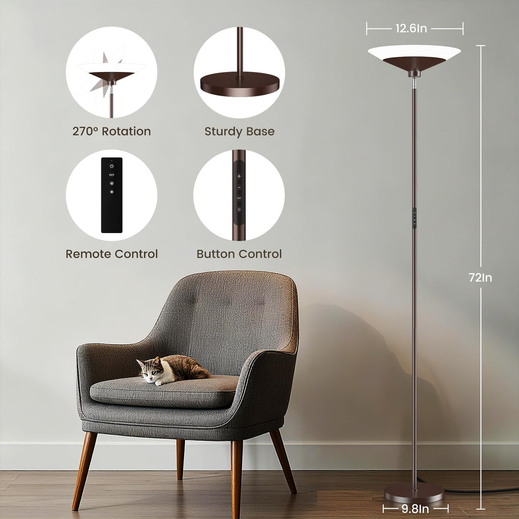 72-inch torchiere floor lamp with remote, 4 color temperatures