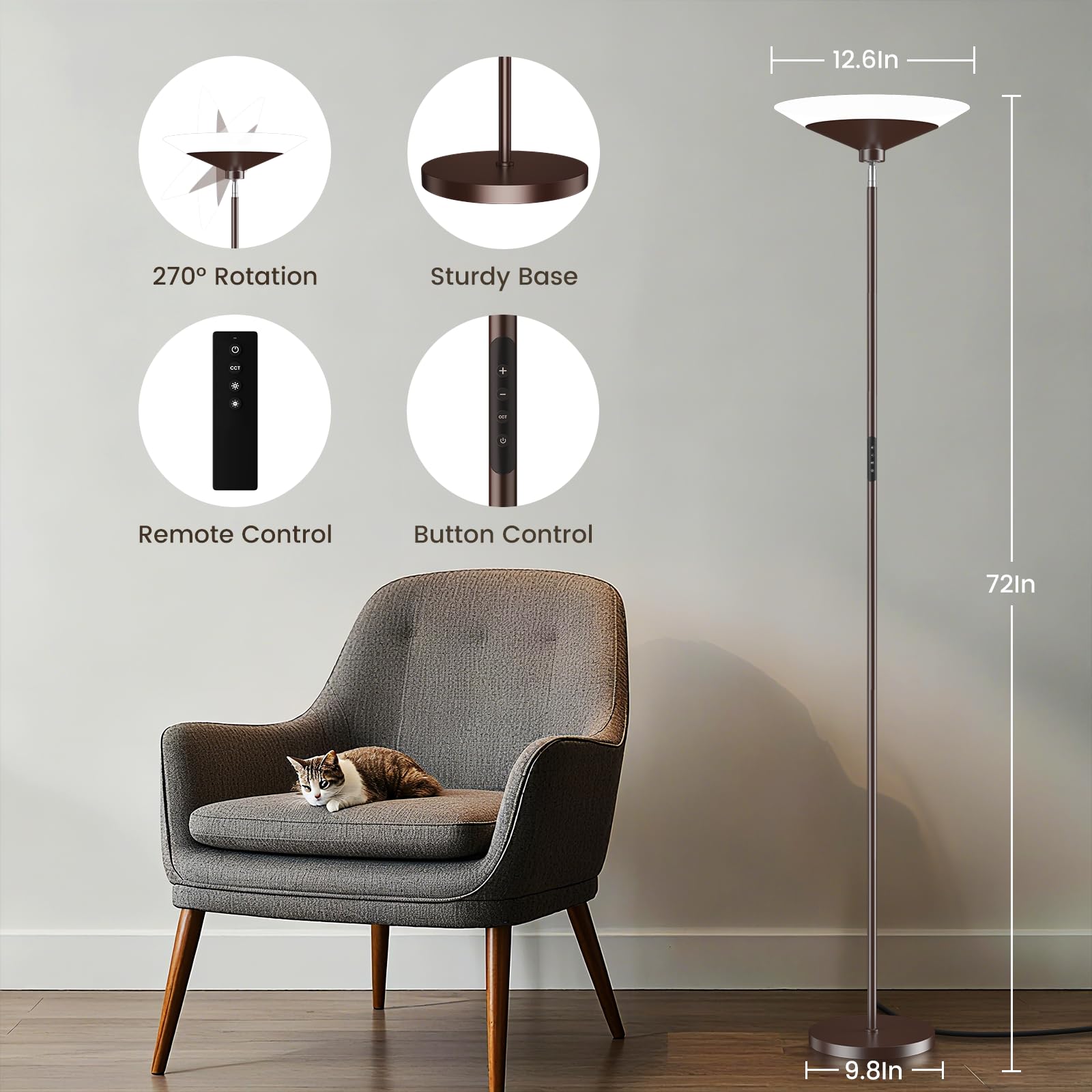 72-inch torchiere floor lamp with remote, 4 color temperatures