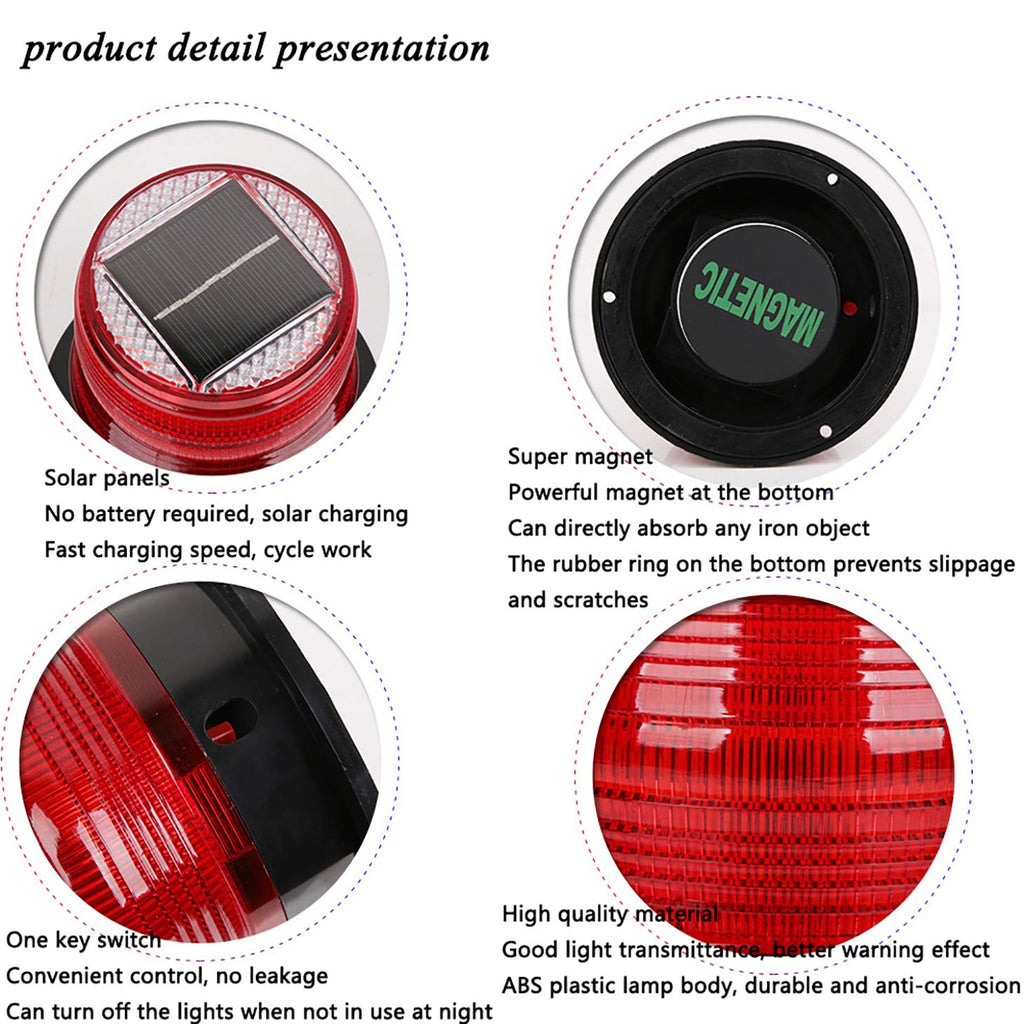 RISOON Solar Strobe Warning Light – 5W, Magnetic Base, IP65 Waterproof, 1000M Visibility for Construction & Marine (Red)
