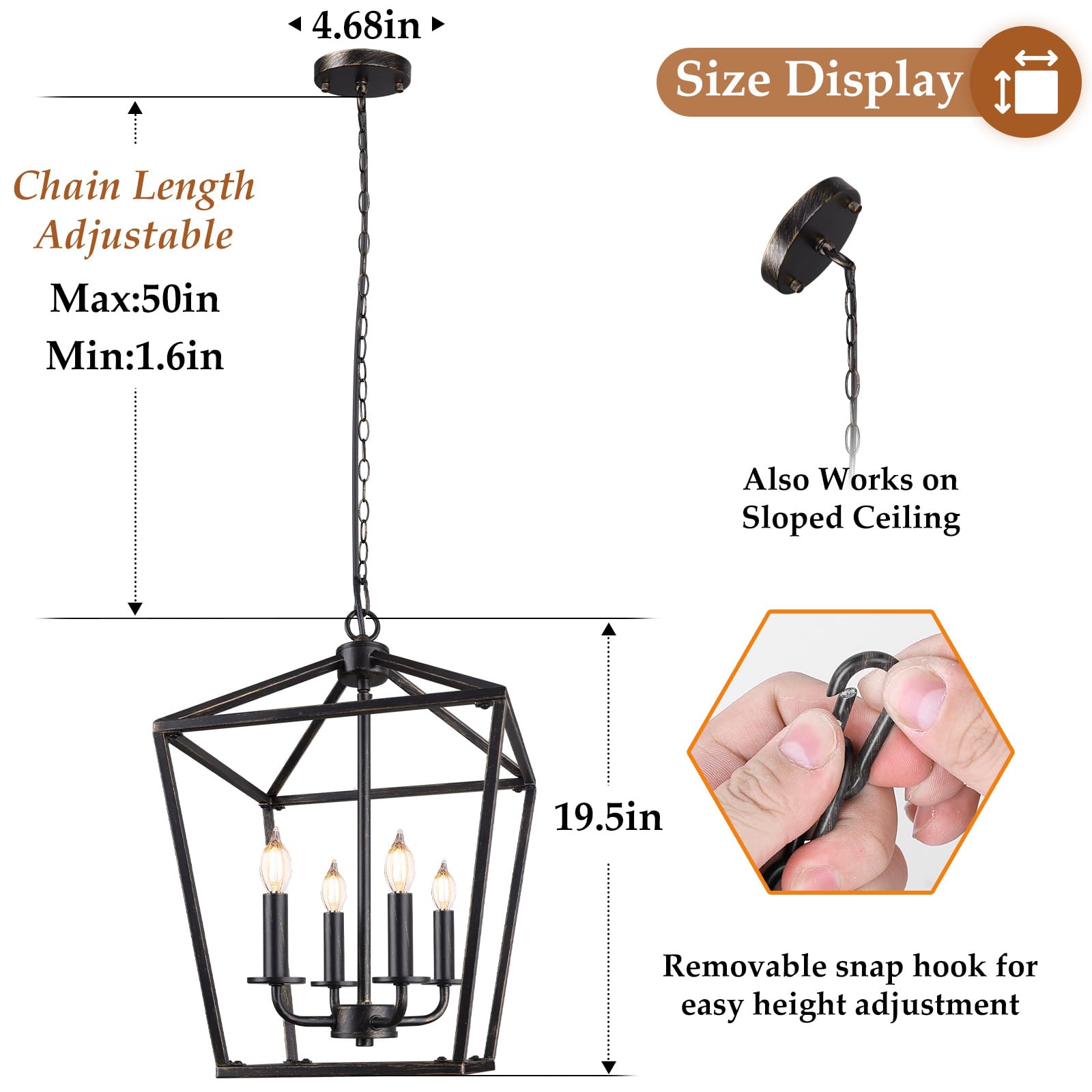 Black and Gold 4-Light Farmhouse Cage Chandelier for Kitchen Decor