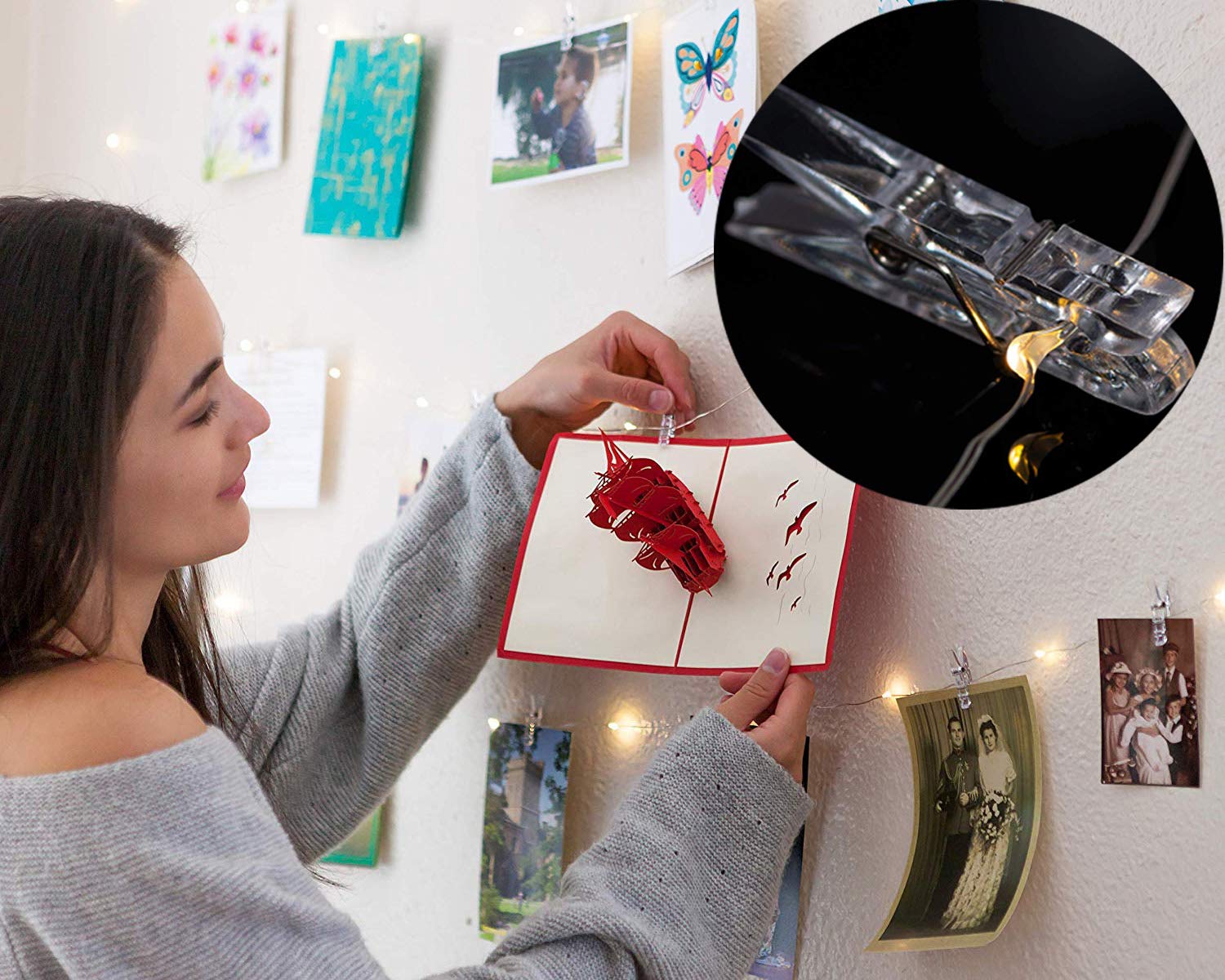 Photo clip string light, 17 ft, 50 LED with remote, 8 modes