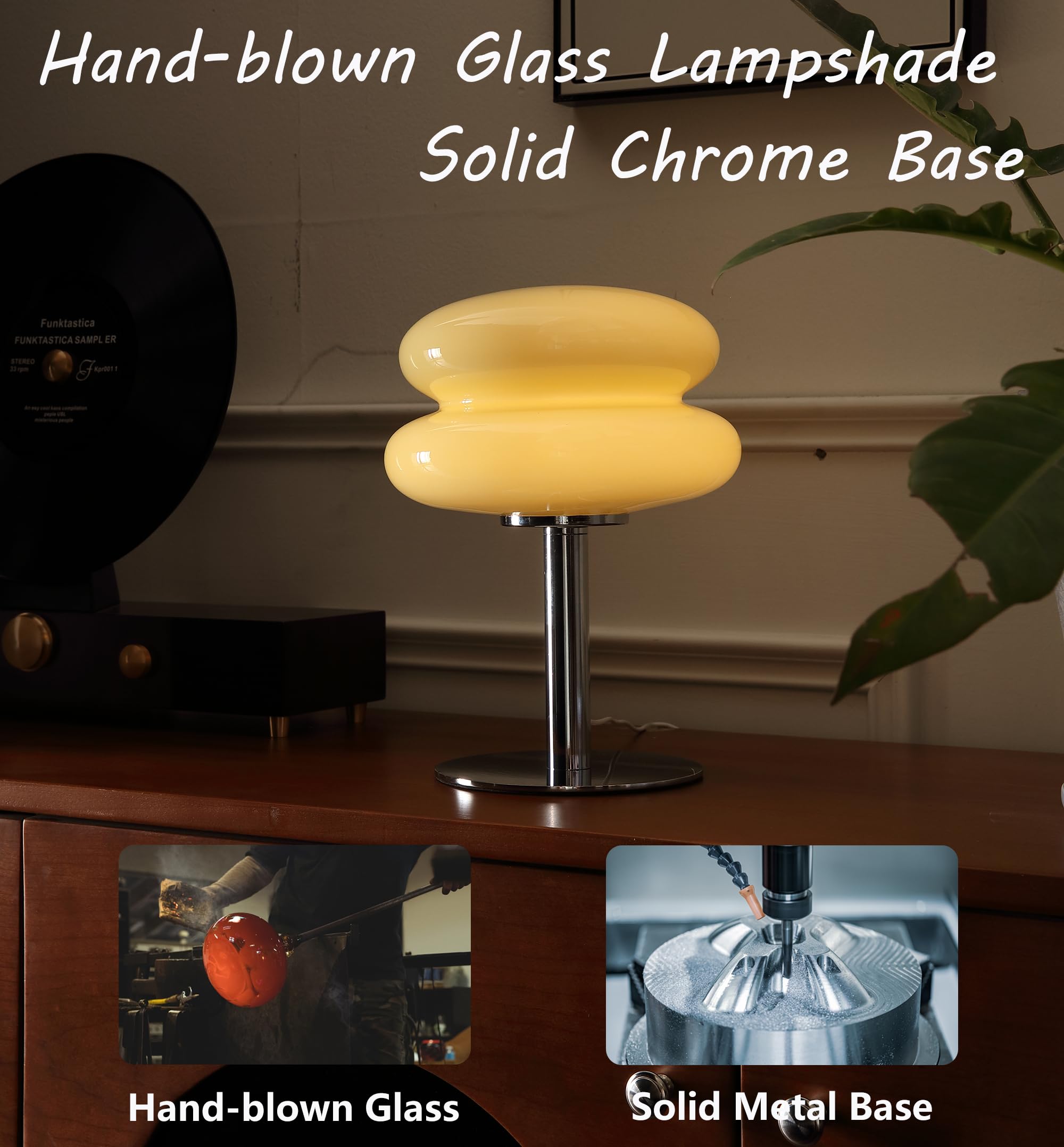 Mid-century mushroom table lamp, dimmable vintage-style bedside lamp