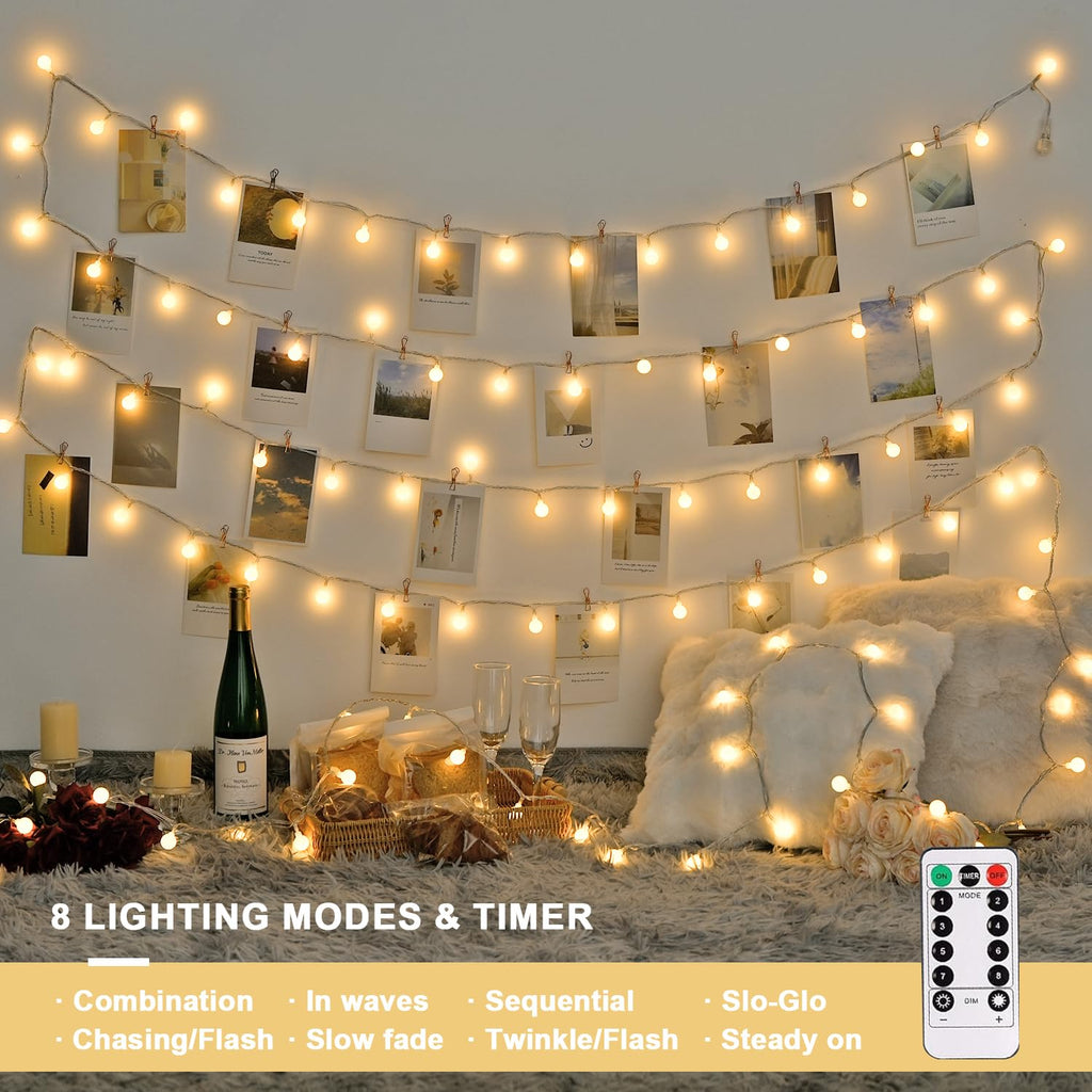 Warm white globe string light, 33 ft, 100 LED with remote