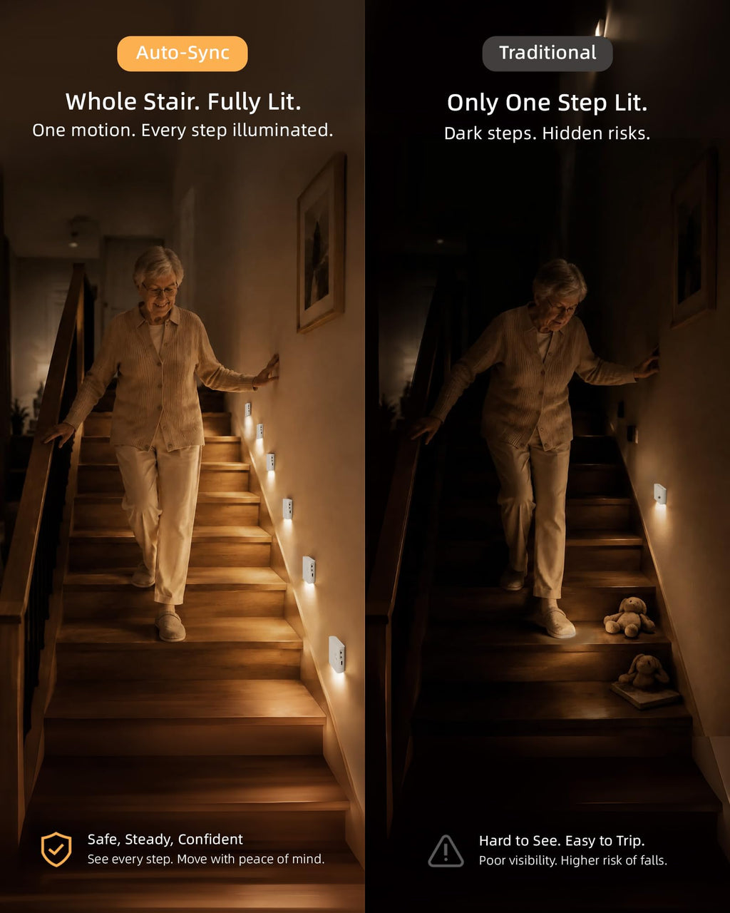 6-pack rechargeable motion sensor night lights for stairs and hallways