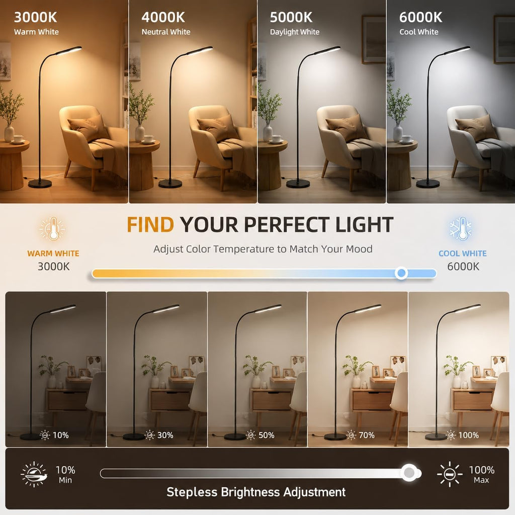 LED floor lamp with stepless dimming and 3000K-6000K color temperature
