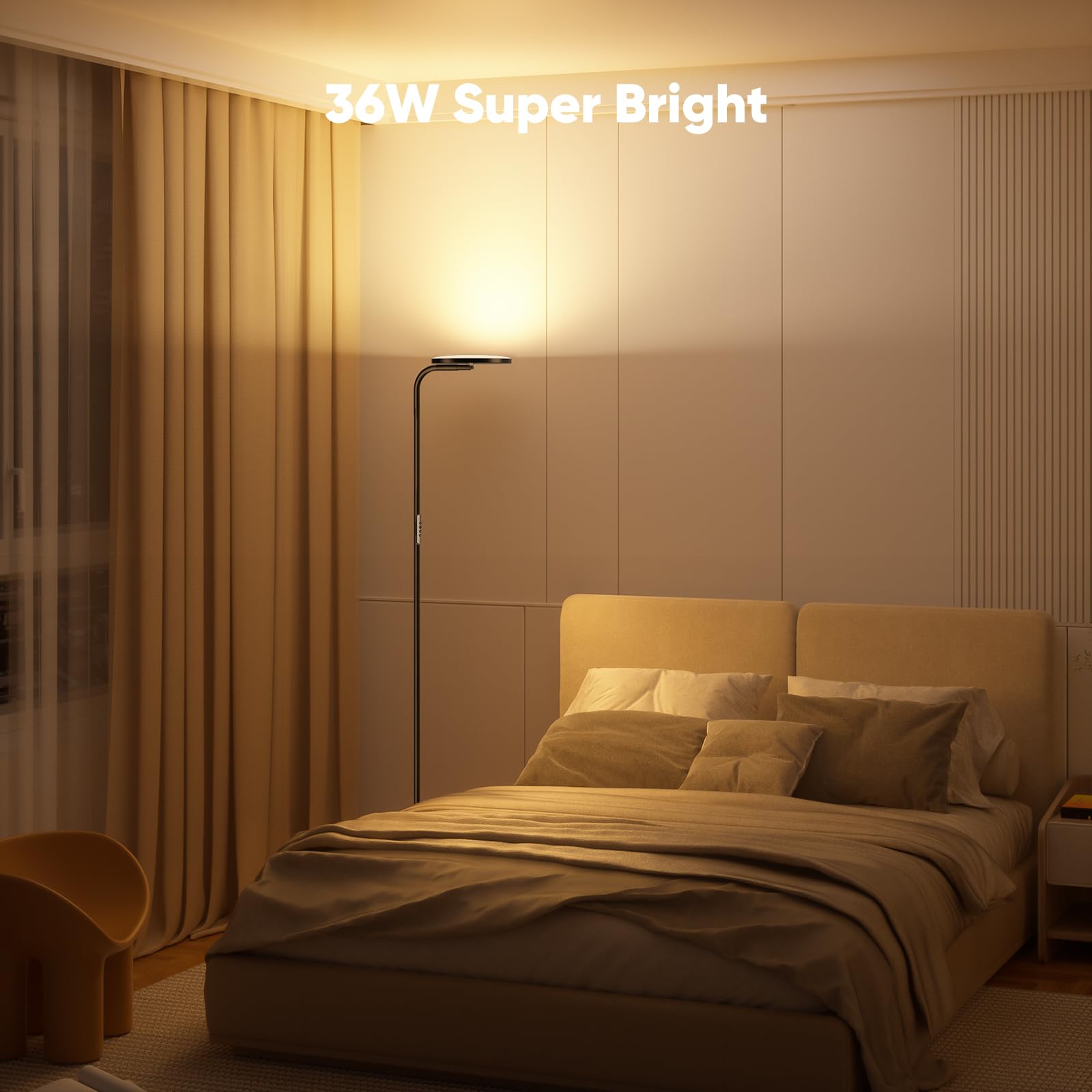 36W LED torchiere floor lamp with remote control and rotating head