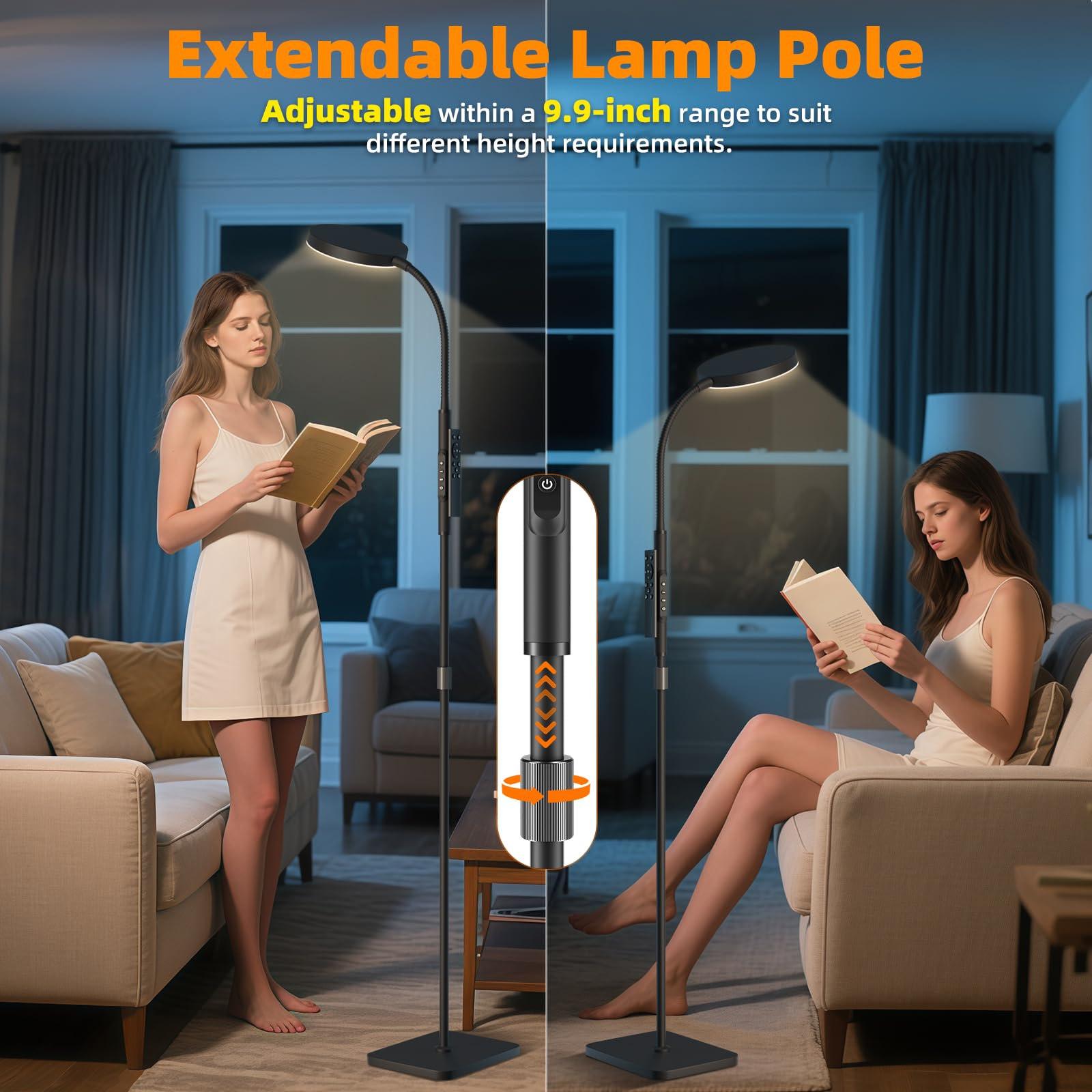 Adjustable Height LED Floor Lamp with Gooseneck Design for Reading & Craft