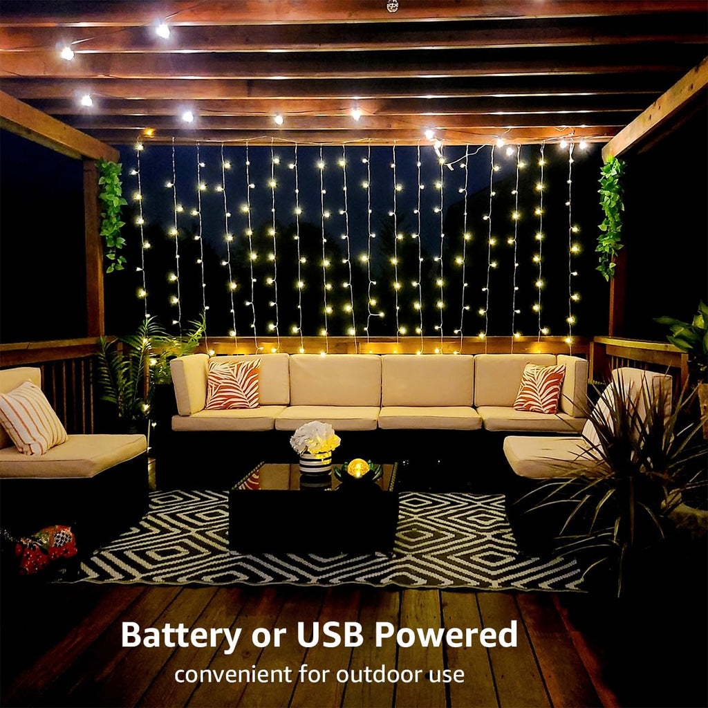 10x10 ft curtain string light, 300 LED, battery and USB powered