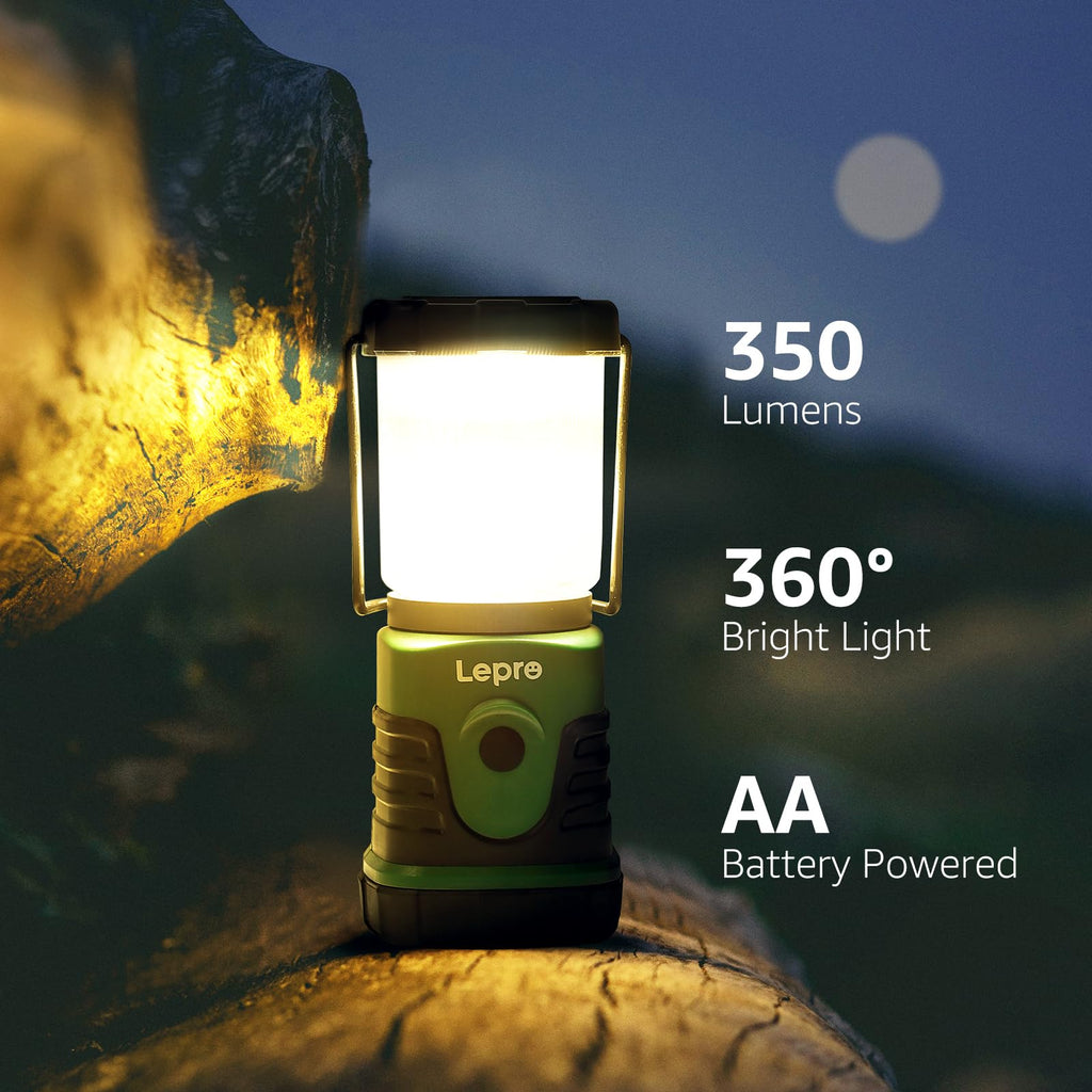 2-Pack LED Camping Lantern Mini – 350LM, 4 Light Modes, 3 AA Battery Powered for Hiking & Emergencies