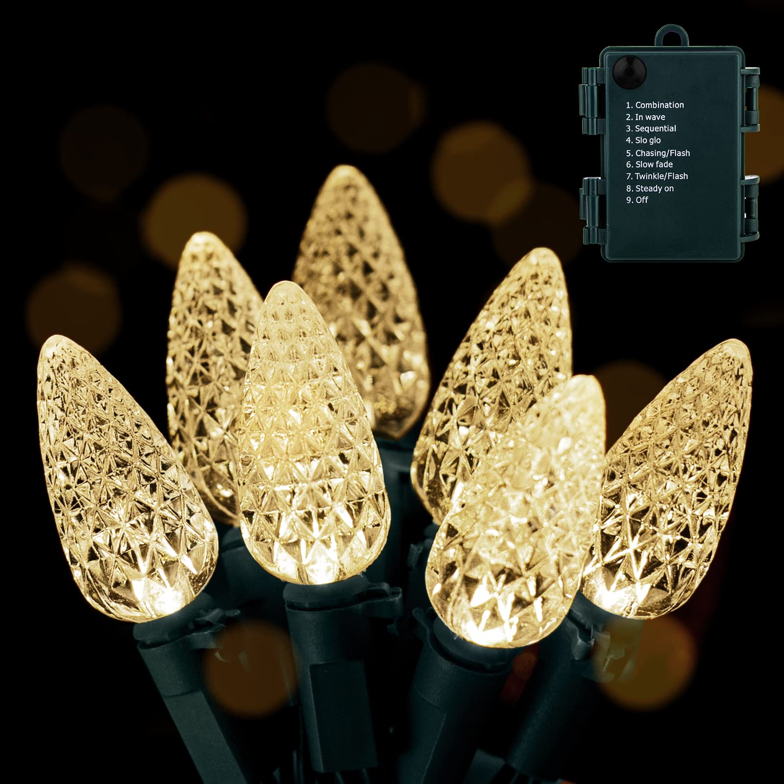 2-pack strawberry C6 string lights, 60 LED 20 ft, 8 modes battery