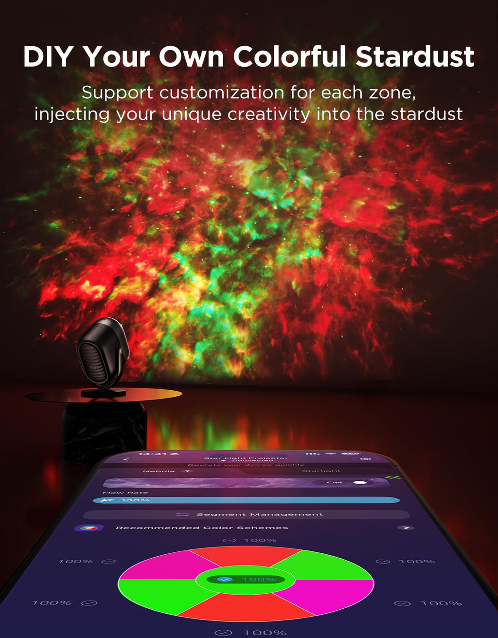 7-zone nebula star projector night light with white noise