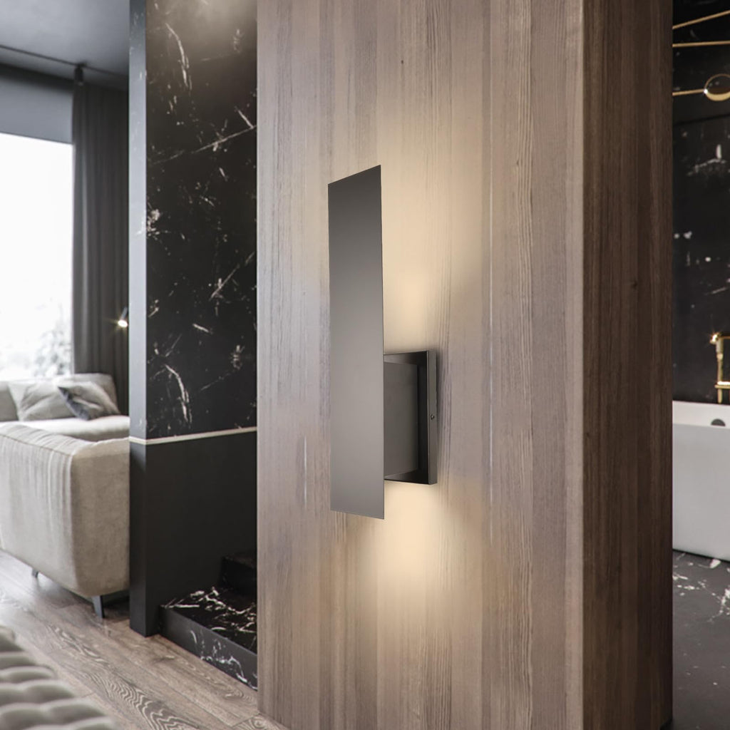 Modern Wall Sconces Up Down Dimmable – Hardwired Indoor Lights, Matte Black Finish for Bedroom Living Room Hallway