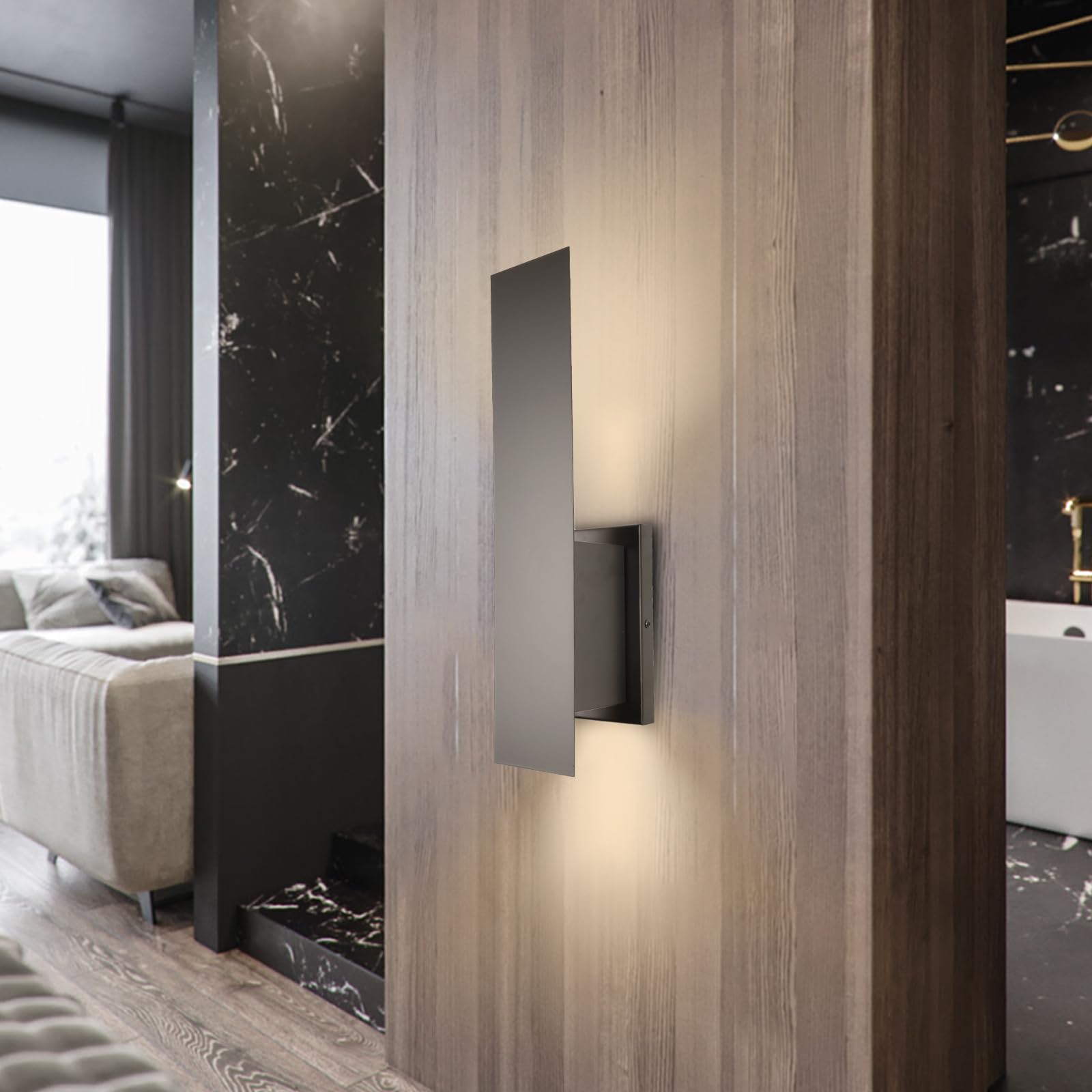 Modern Wall Sconces Up Down Dimmable – Hardwired Indoor Lights, Matte Black Finish for Bedroom Living Room Hallway