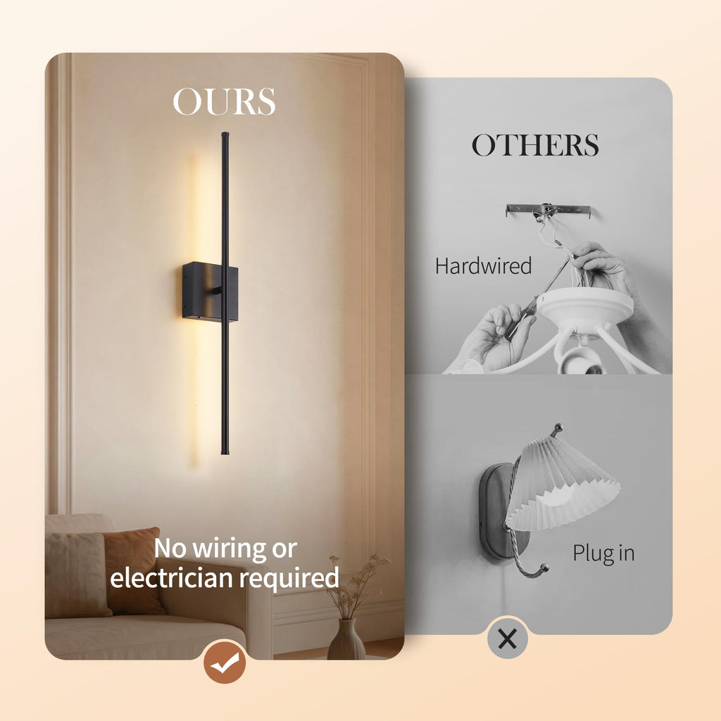 Rechargeable wireless wall sconces, set of 2, home decor
