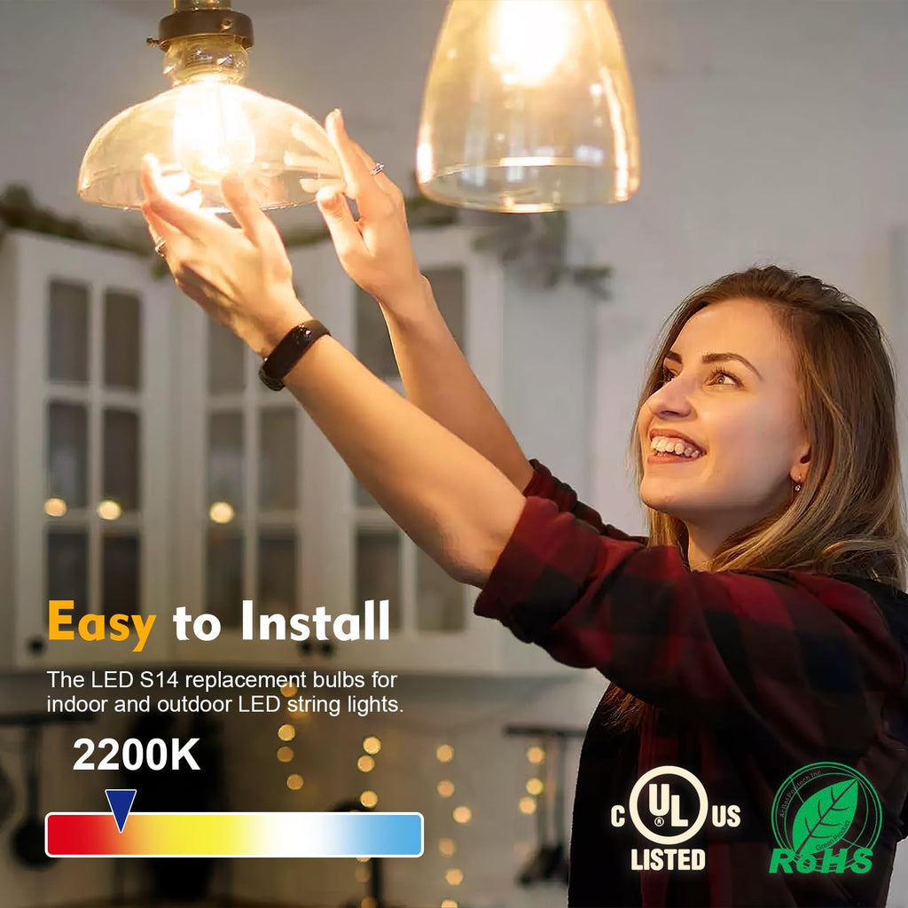 24-Pack LED S14 Replacement Bulbs Waterproof – 1W Vintage Edison, Dimmable, E26 Base, 2200K Warm White for Outdoor Patio String Lights