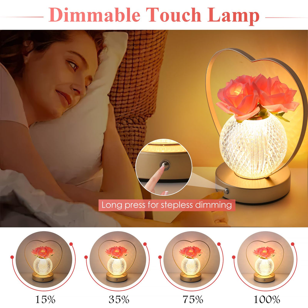 Rechargeable rose flower touch night light, cordless LED gift lamp