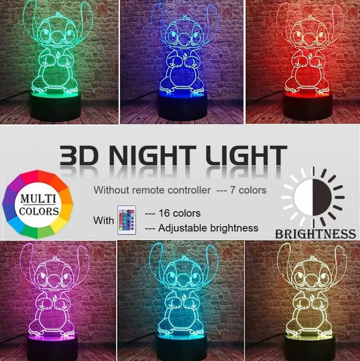 3D illusion night light with 16 color modes for kids' rooms