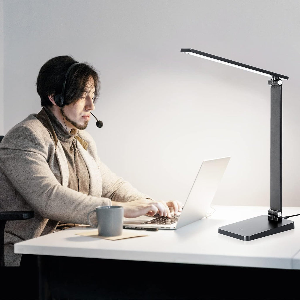 LED Desk Lamp 3-Level Dimmable – 8W, 5000K Daylight, USB Charging Port, Memory Function for Home Office & Study
