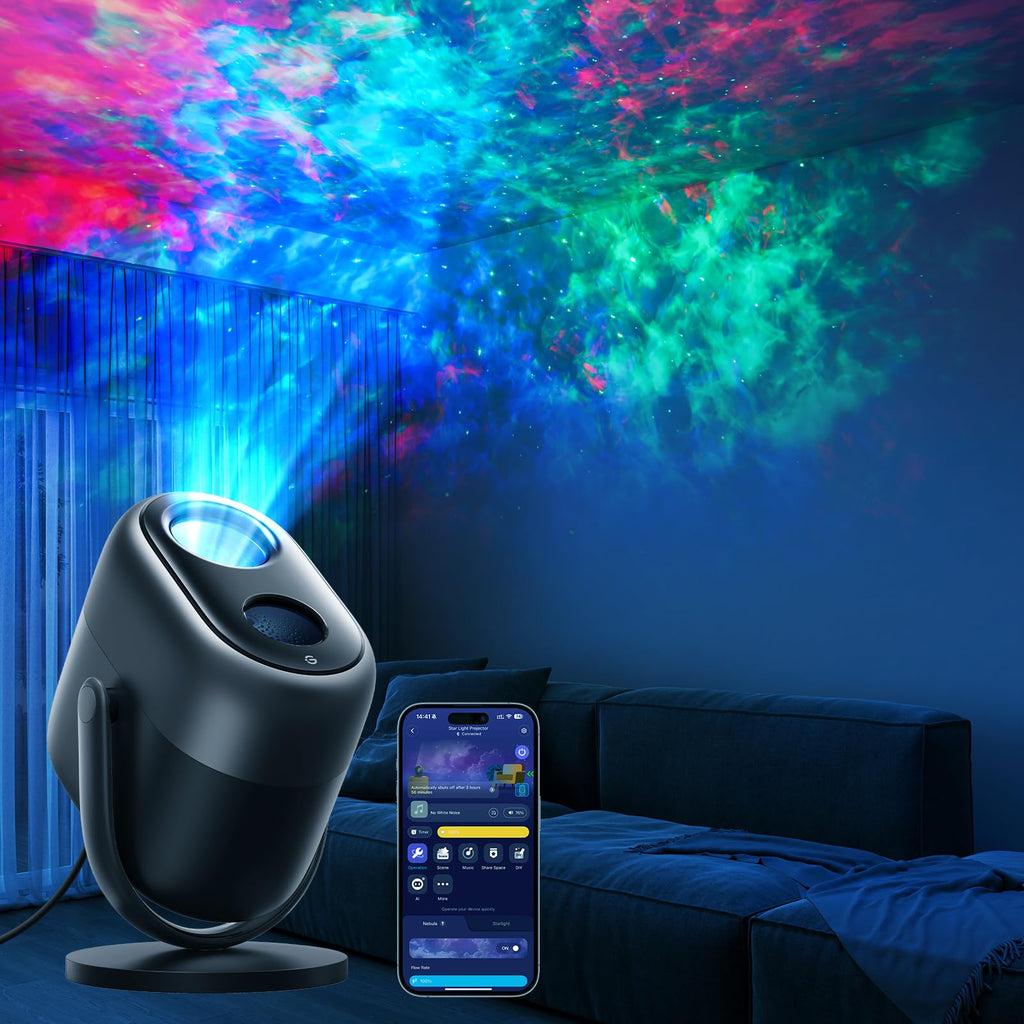 7-zone nebula star projector night light with white noise
