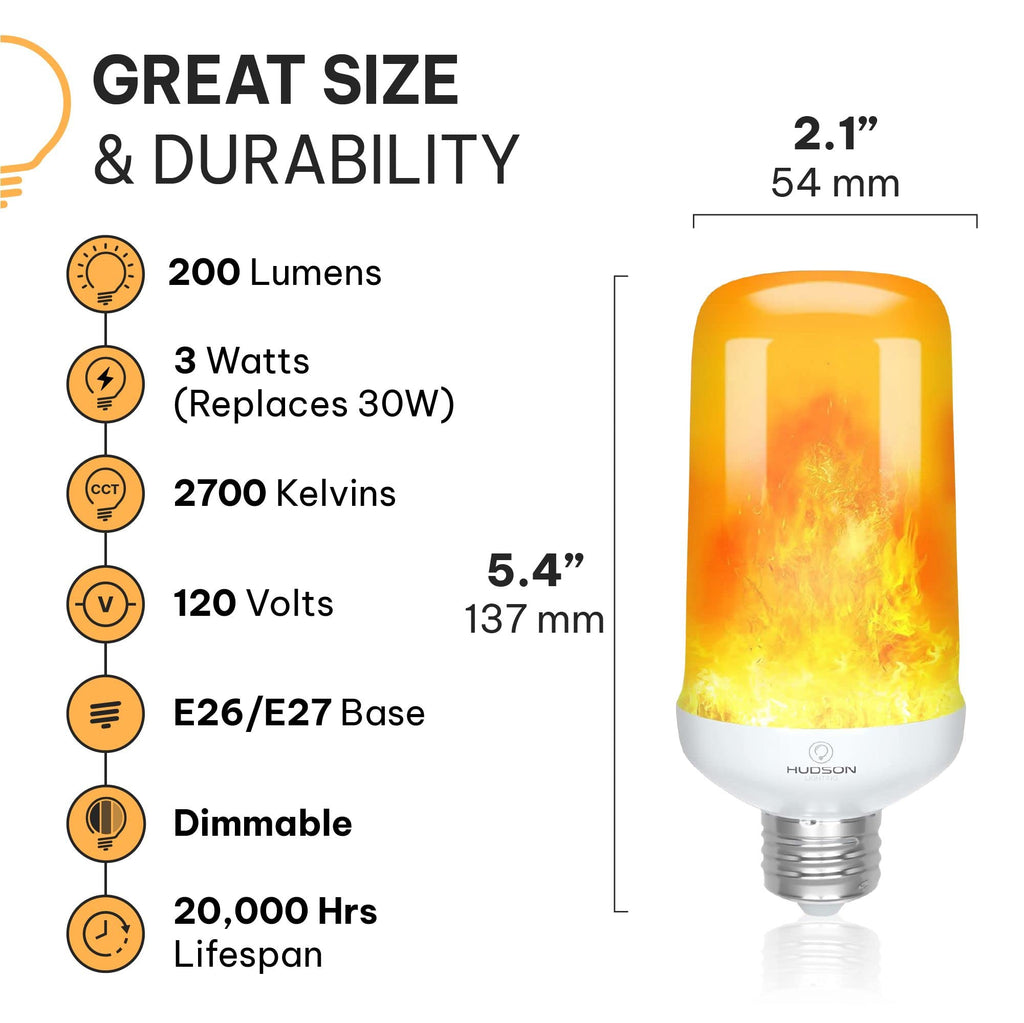 2-Pack LED Halloween Flame Bulbs – 3W Flicker Effect, 4 Modes, E26/E27 Base, Orange Fire Glow for Indoor/Outdoor Decor