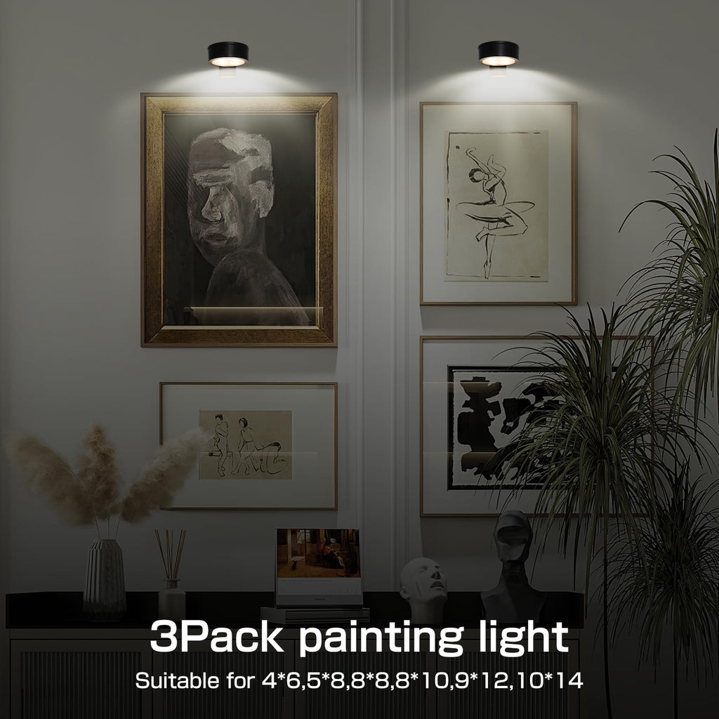 2-Pack Picture Lights Battery Operated – Wireless, Remote Control, Dimmable with Timer for Paintings & Art Display