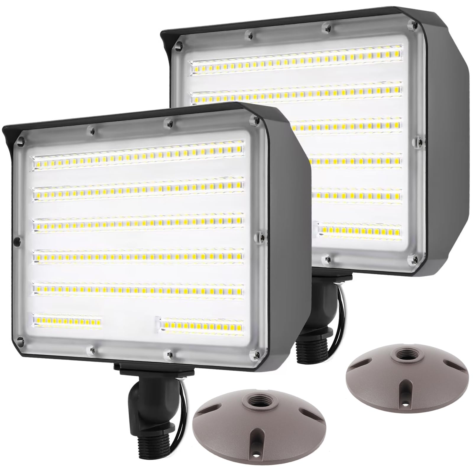 2-Pack LED Flood Light Dusk to Dawn – 100W, 14000LM, 5000K Daylight, IP65 Waterproof with Knuckle Mount for Parking Lot & Security
