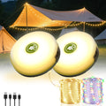 Rechargeable outdoor string light for camping, 8 modes, 2-pack