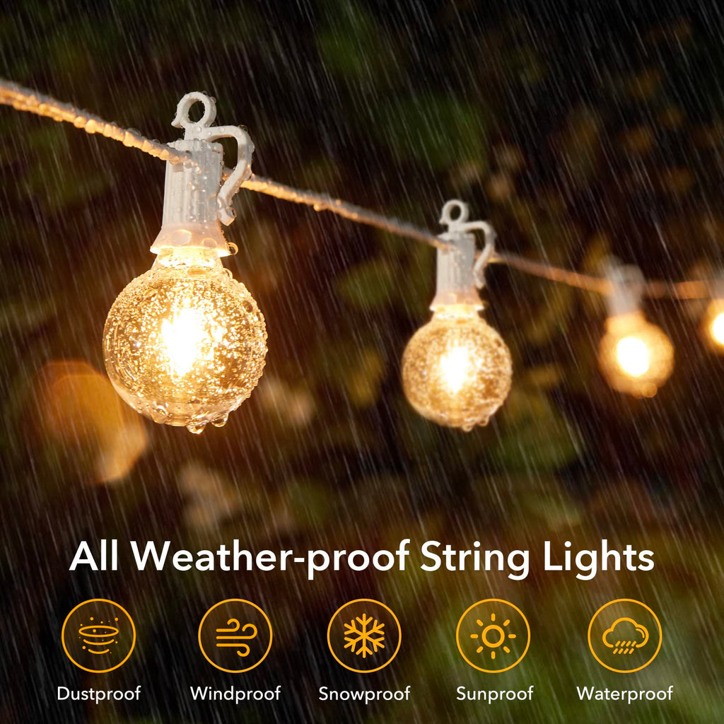 50FT Outdoor String Lights G40 – 25 Shatterproof Bulbs, IP65 Waterproof, Dimmable LED for Patio & Backyard
