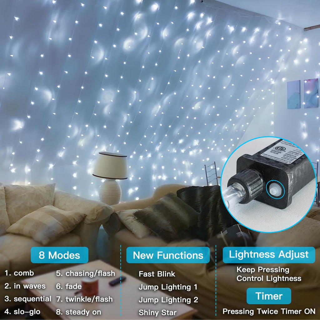 100-LED outdoor string light with timer, 33ft, 12 modes