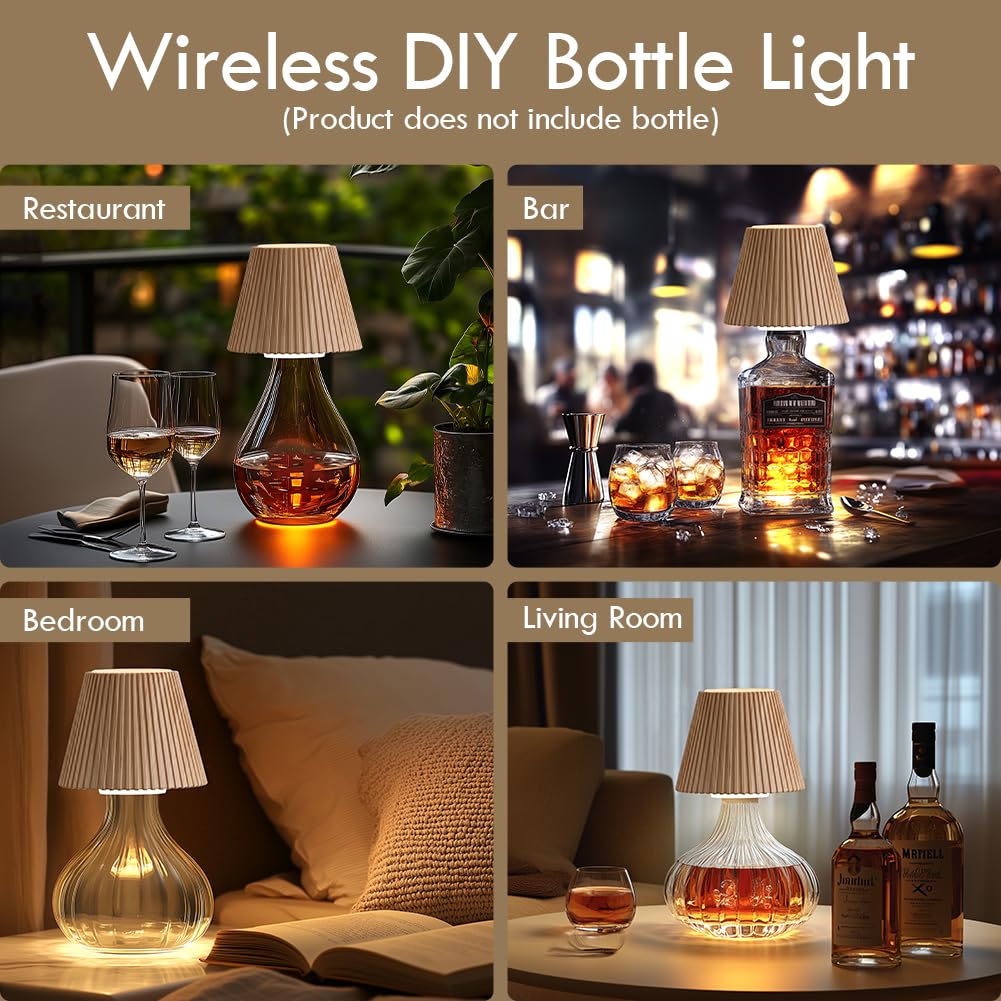 Rechargeable cordless bottle-shade table lamp for home bar decor
